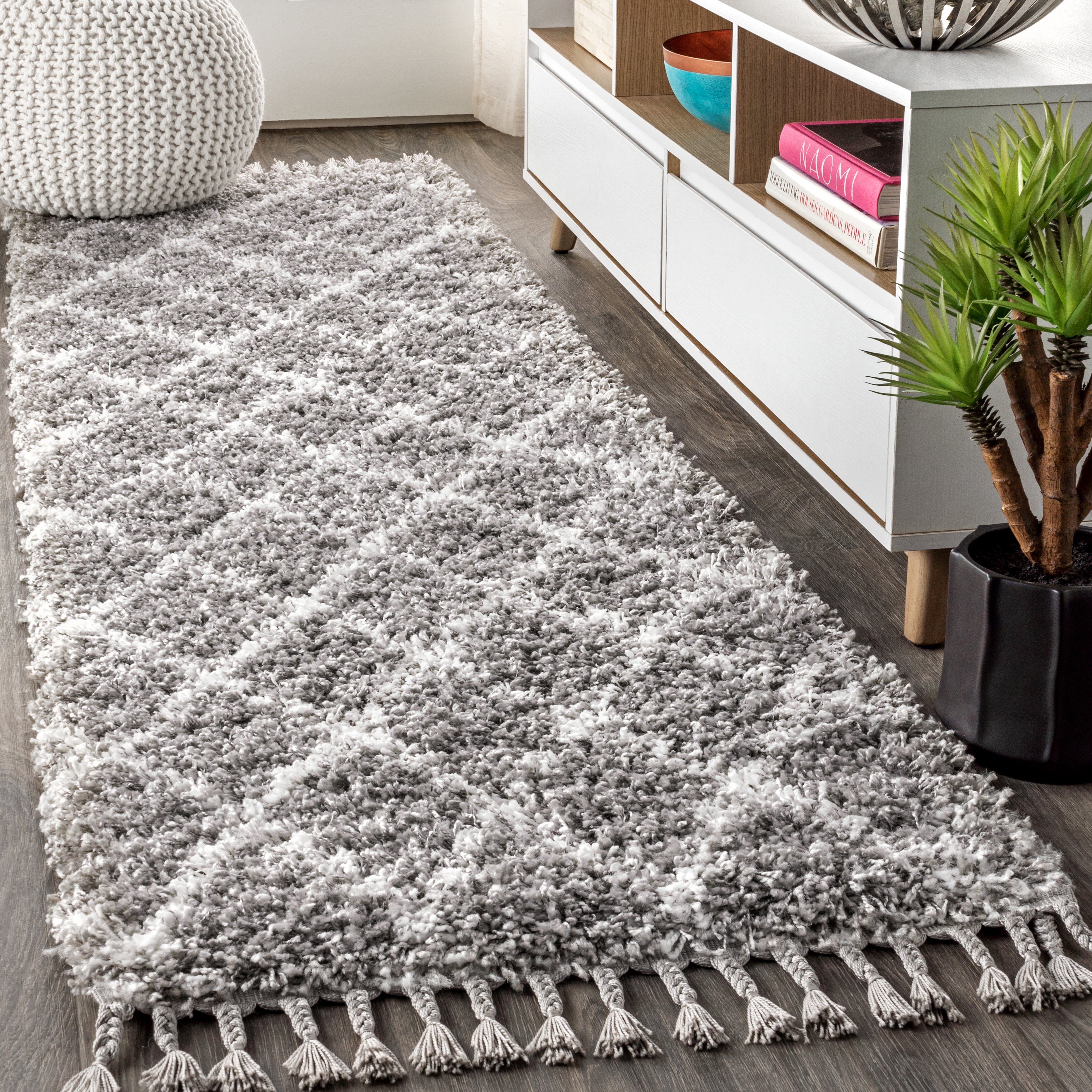 Mercer Shag Plush Tassel Moroccan Trellis Runner Rug