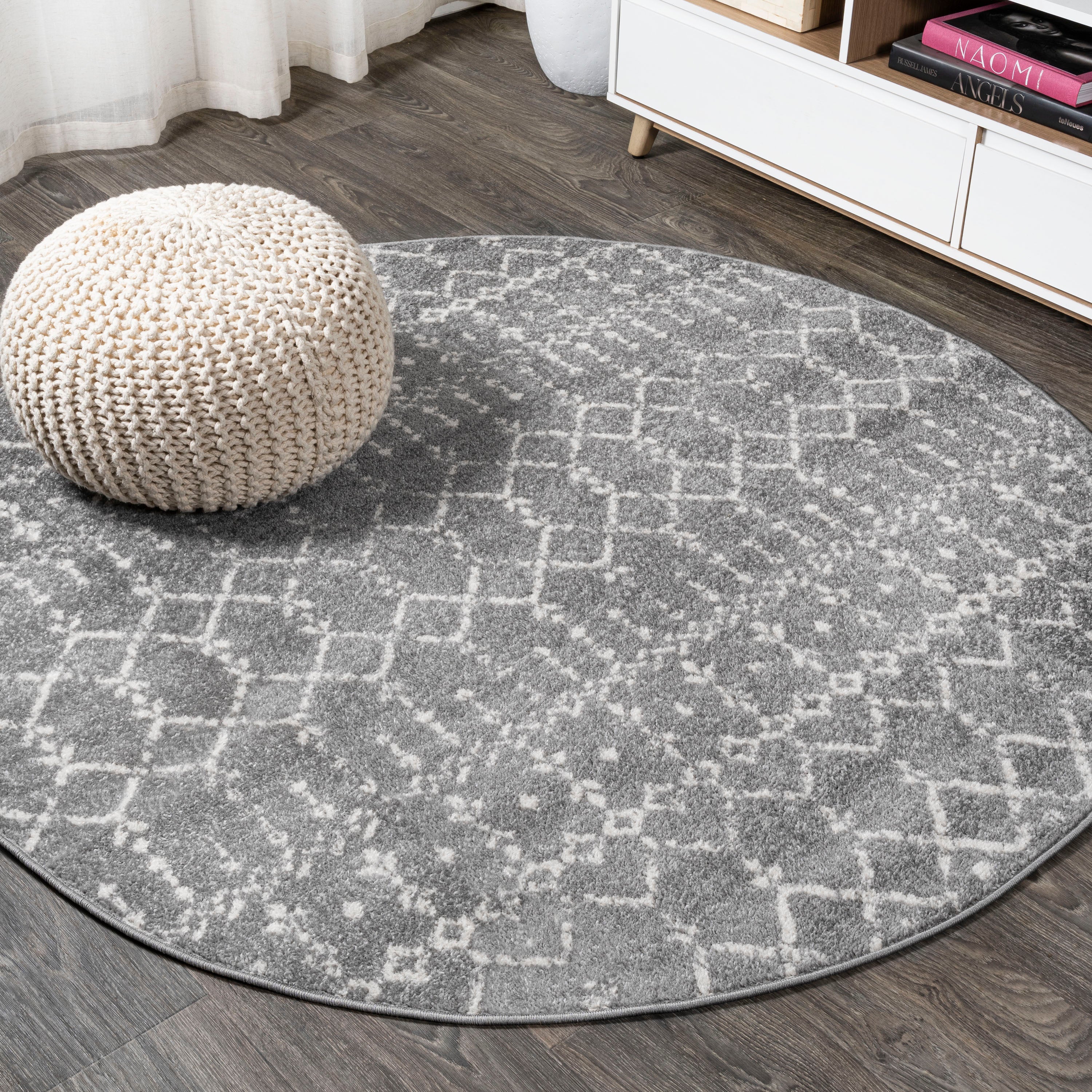 Moroccan HYPE Boho Vintage Diamond Round Area Rug