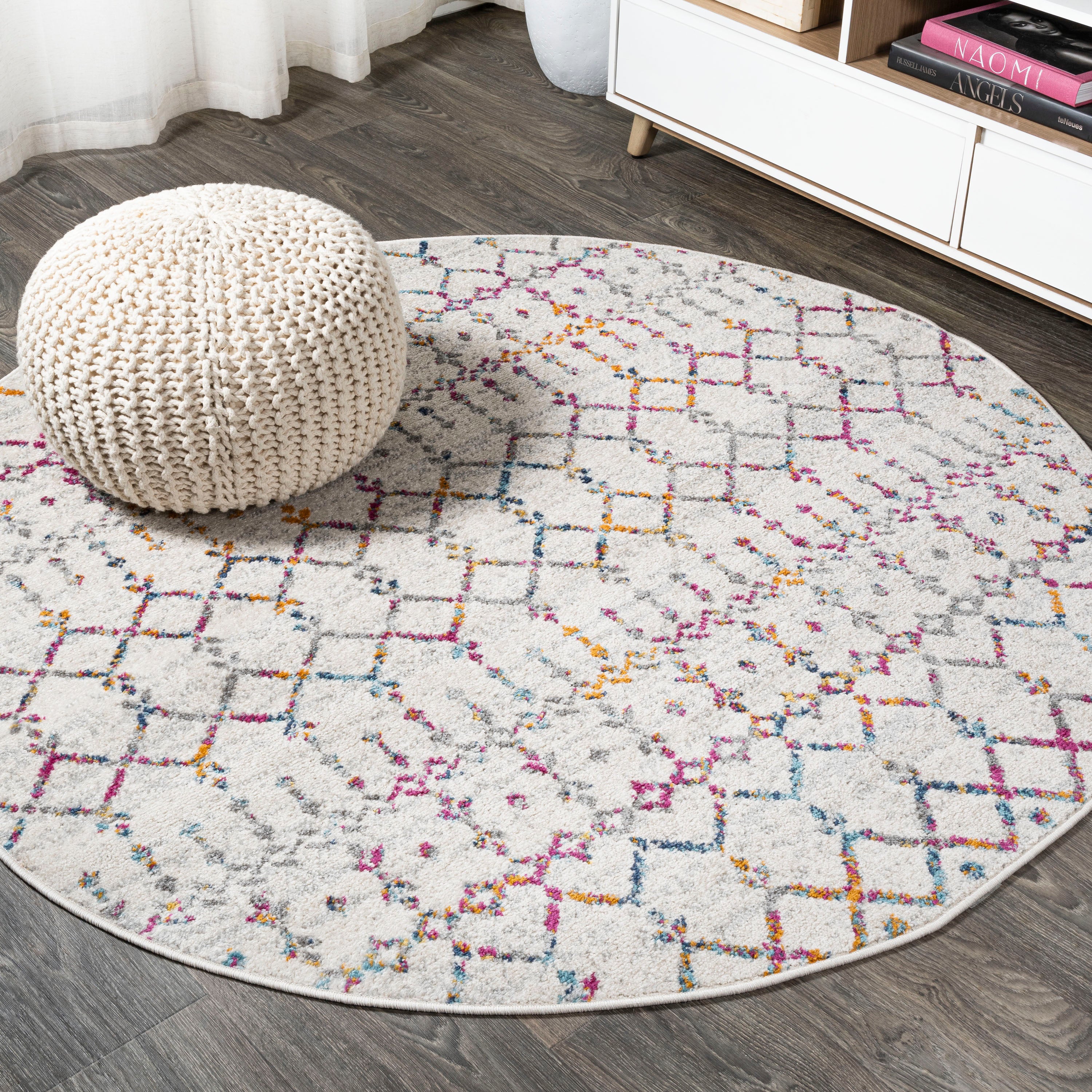 Moroccan HYPE Boho Vintage Diamond Round Area Rug