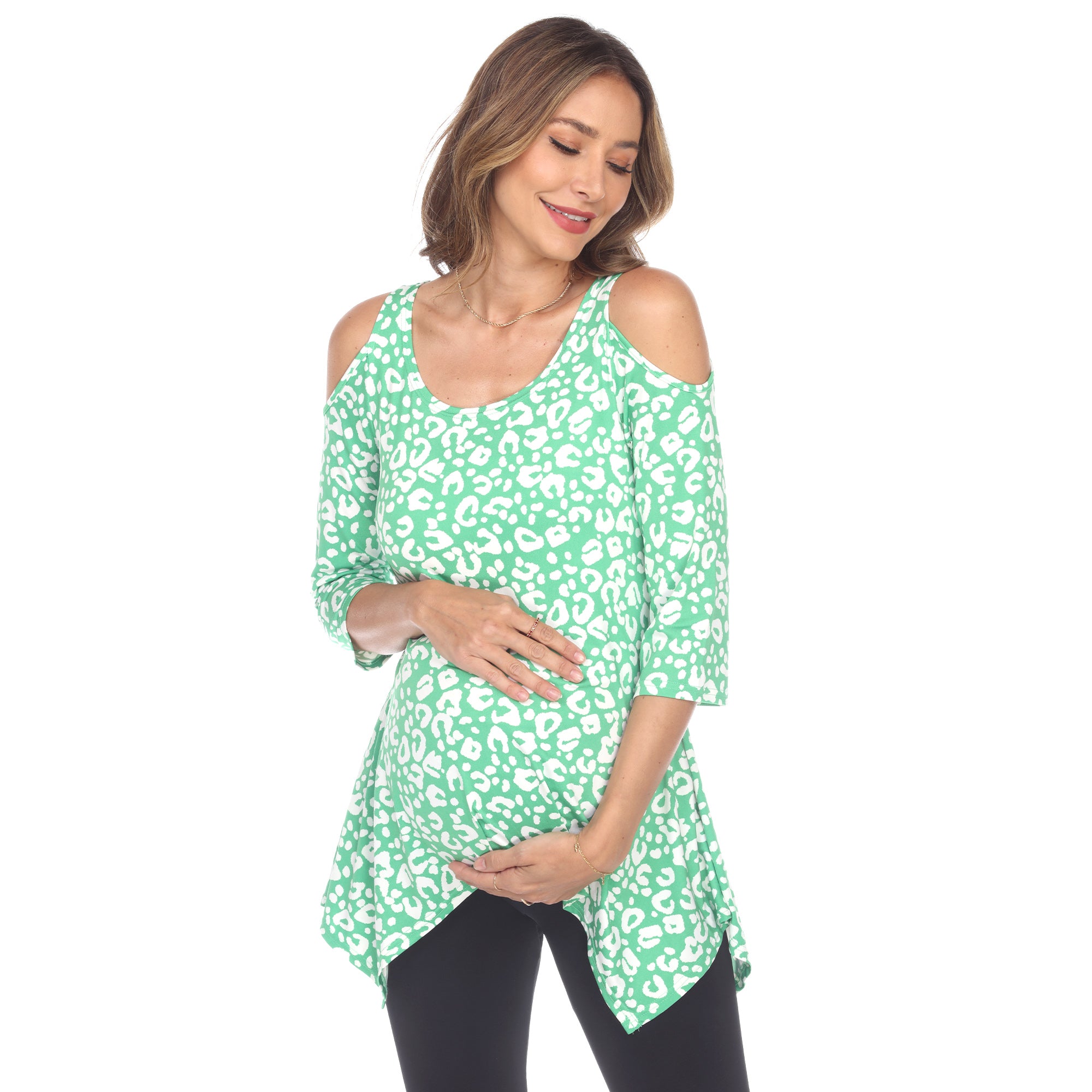 Maternity Leopard Cold Shoulder Tunic Top - Plus