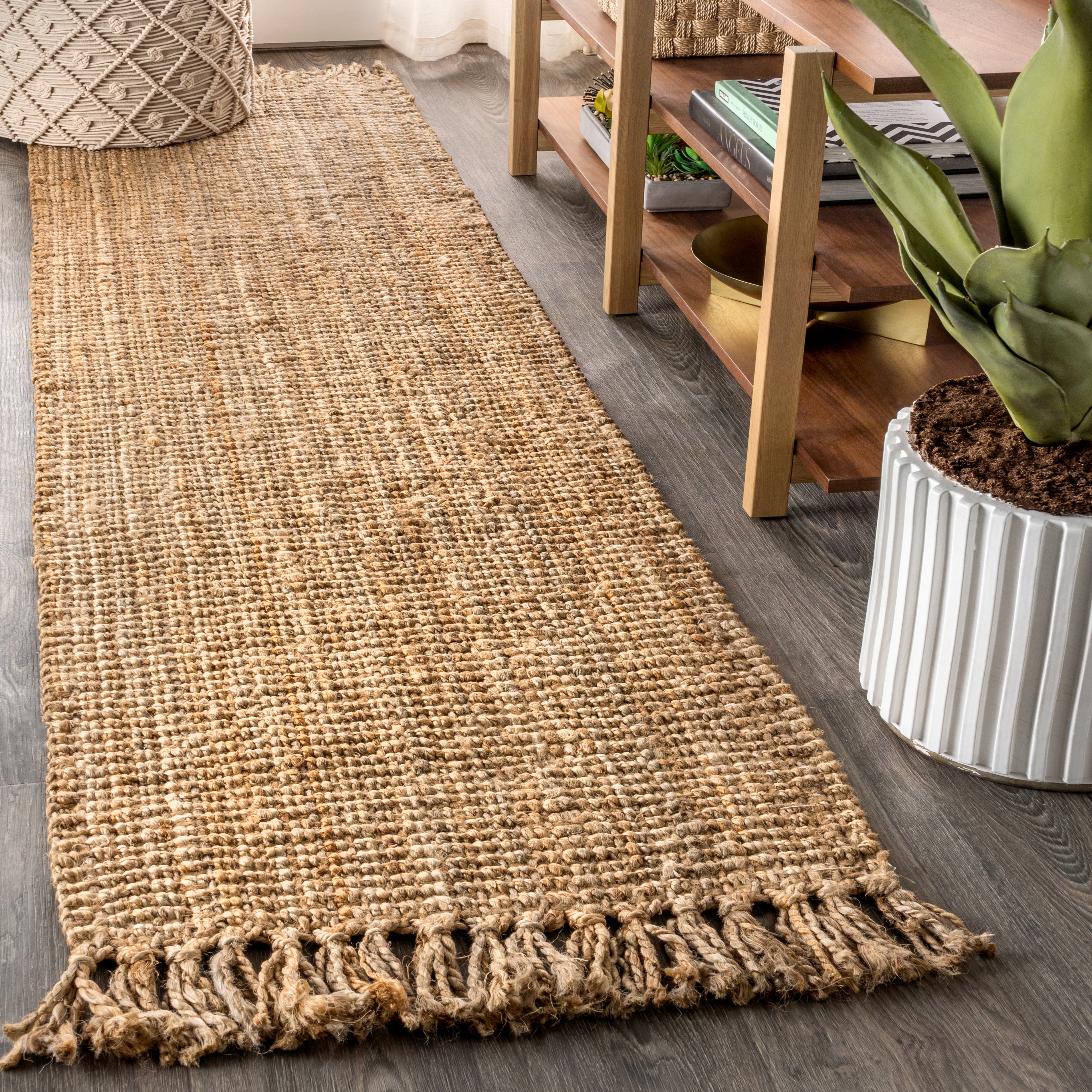 Pata Hand Woven Chunky Jute with Fringe Runner Rug