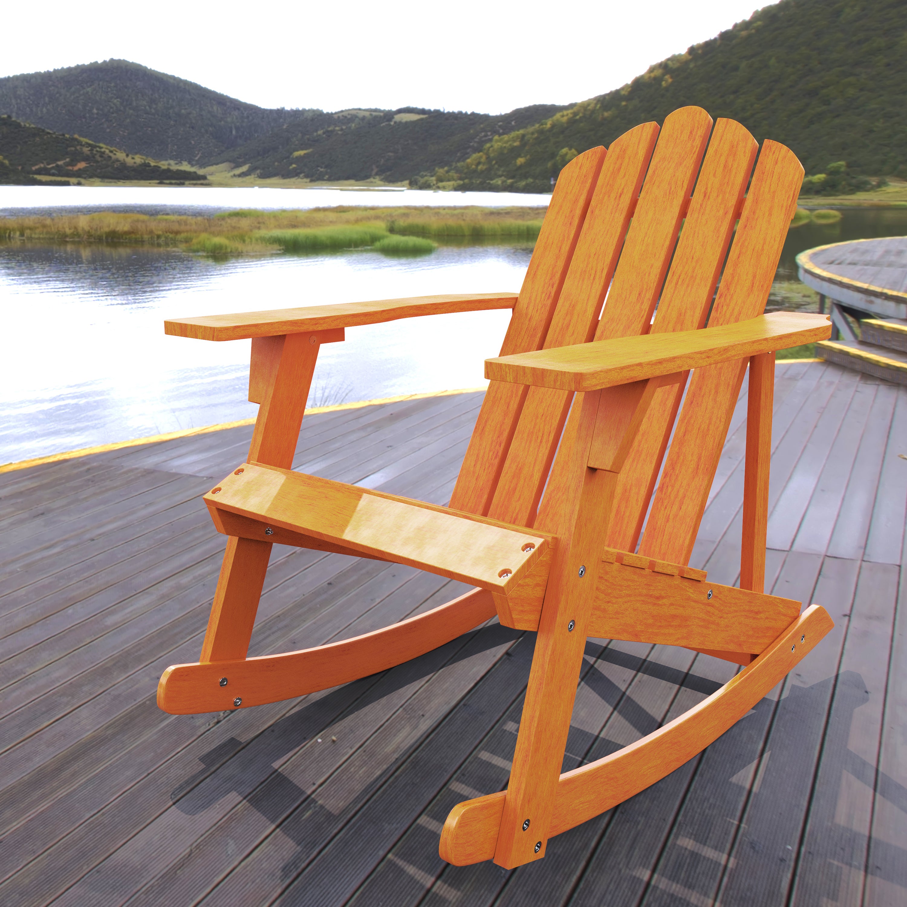 Kiawah Outdoor Patio Classic Acacia Wood Adirondack Rocking Chair