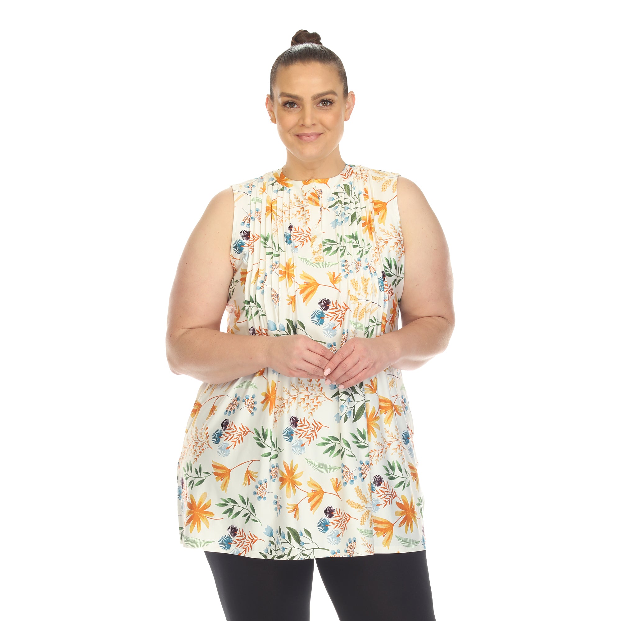 White Mark Women's Floral Sleeveless Tunic Top - Plus (5 Colors Available)