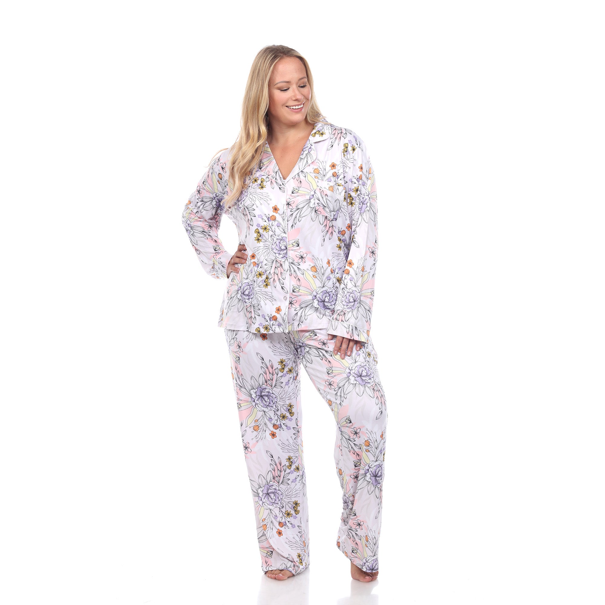 Long Sleeve Floral Pajama Set - Plus