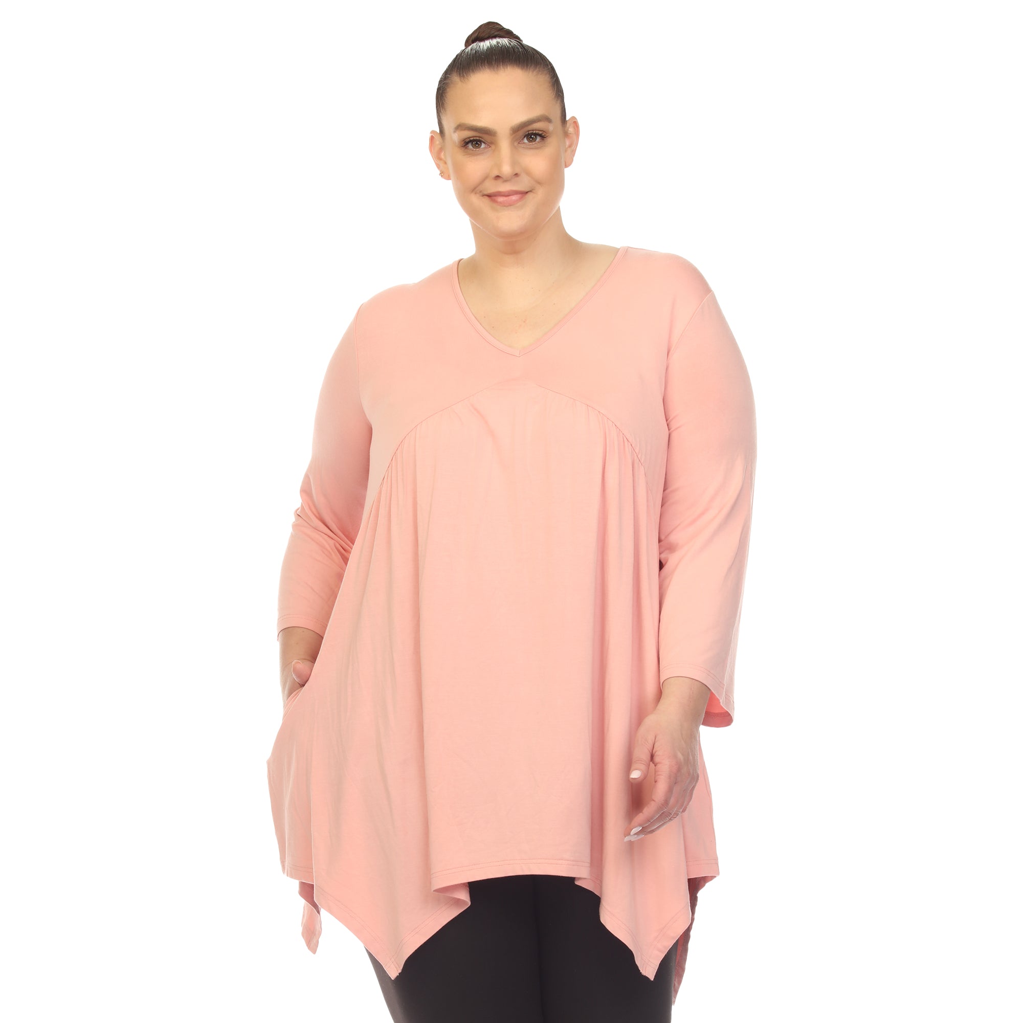 White Mark Women's Empire Waist V-Neck Tunic Top - Plus (8 Colors Available)