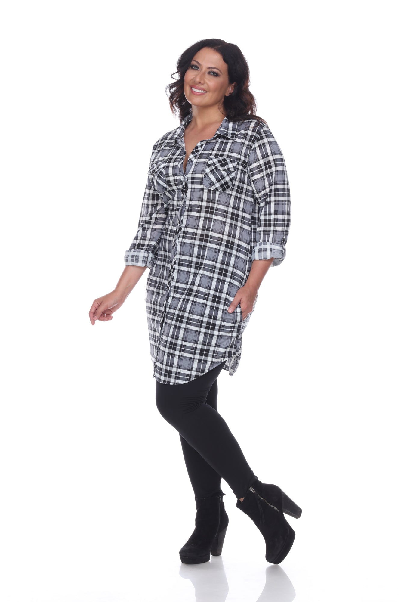 White Mark Women's Piper Stretchy Plaid Tunic - Plus (9 Colors Available)