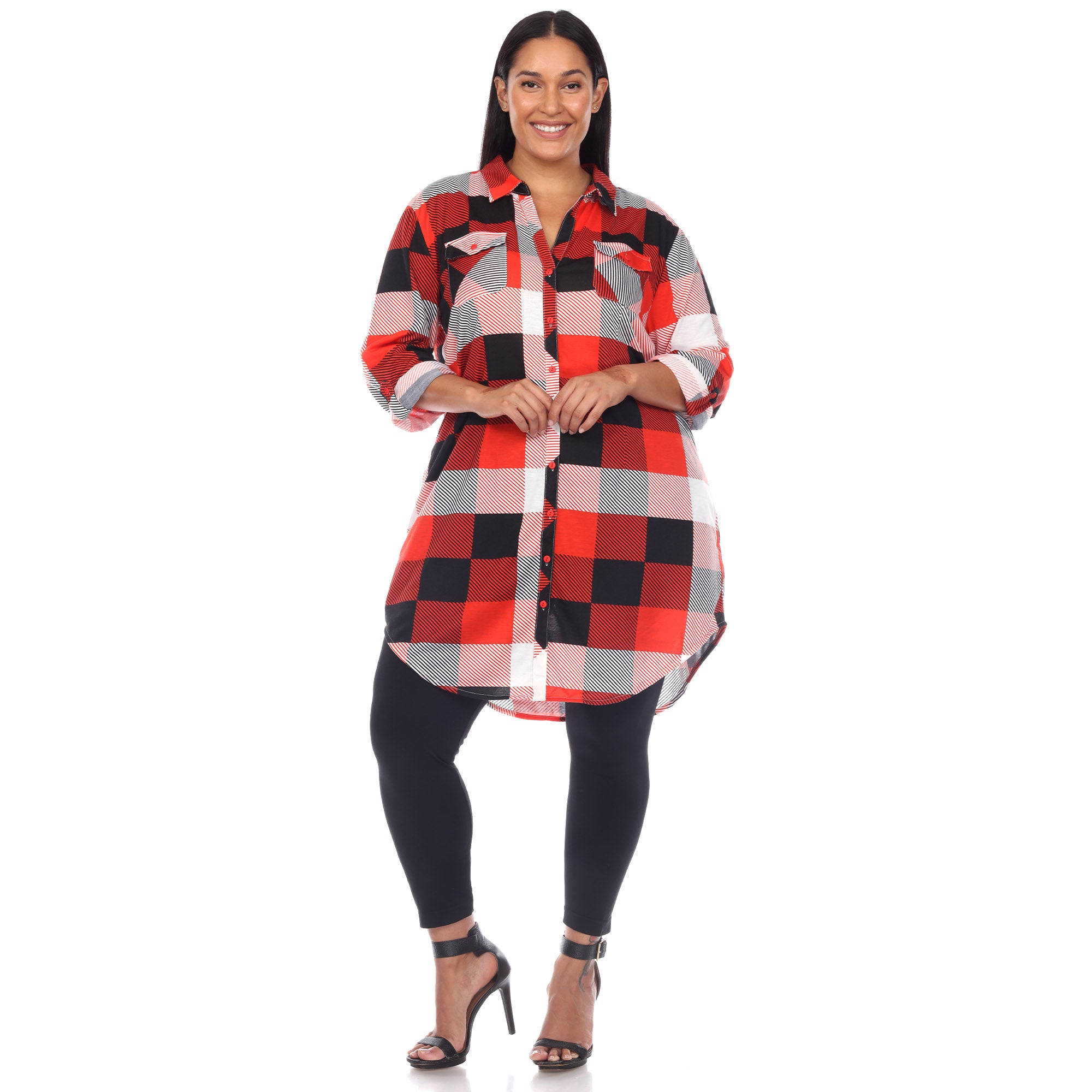 White Mark Women's Buffalo Plaid Tunic Shirt - Plus (7 Colors Available)