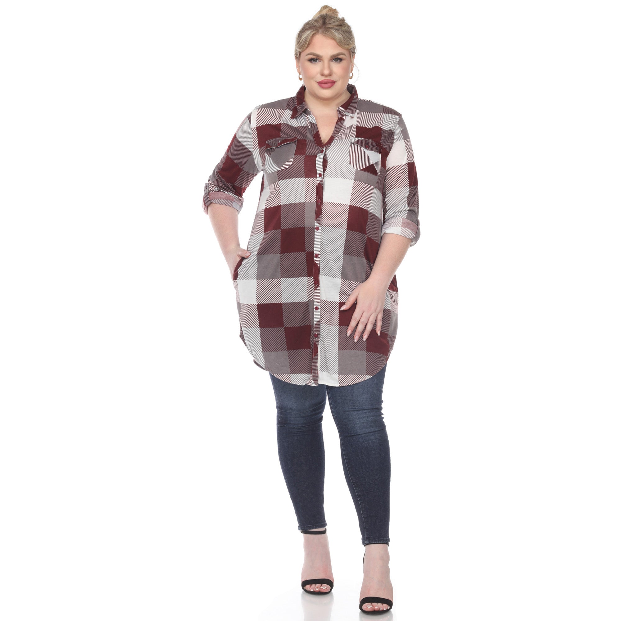 White Mark Women's Buffalo Plaid Tunic Shirt - Plus (7 Colors Available)