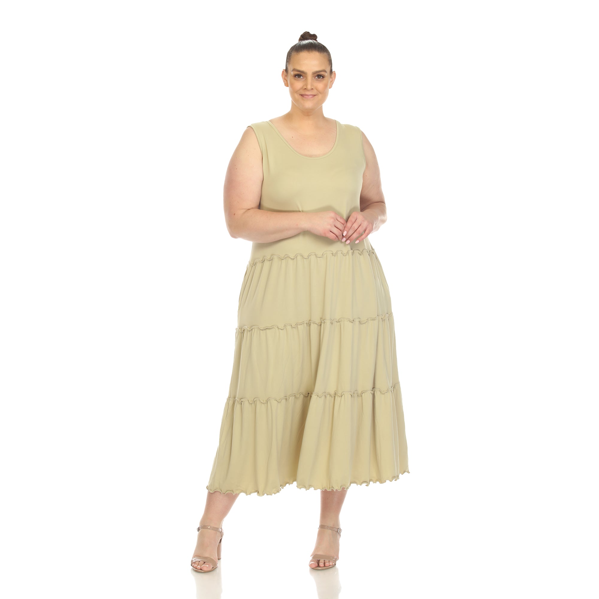 Scoop Neck Tiered Midi Dress - Plus (10 Colors Available)