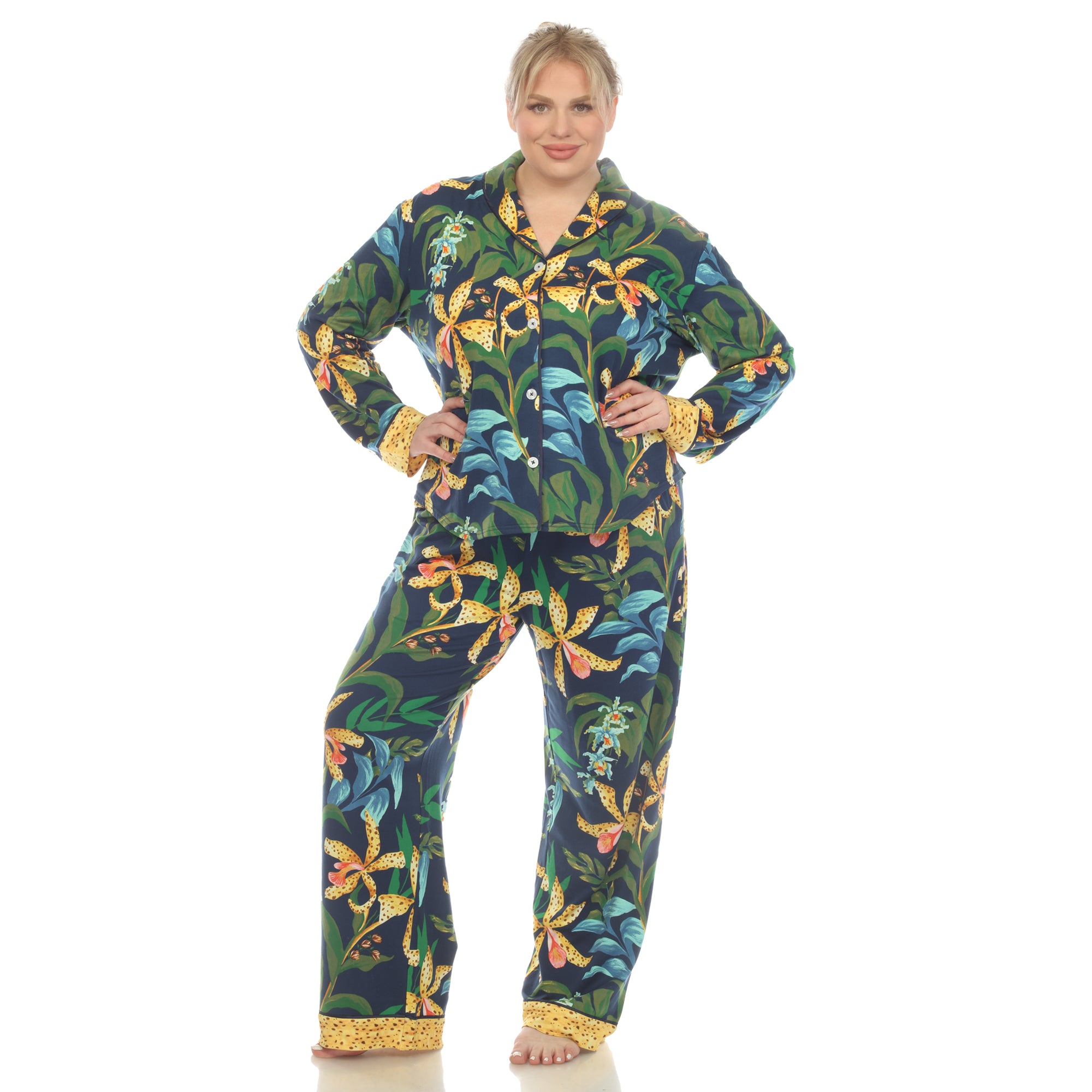 Two Piece Wildflower Print Pajama Set - Plus