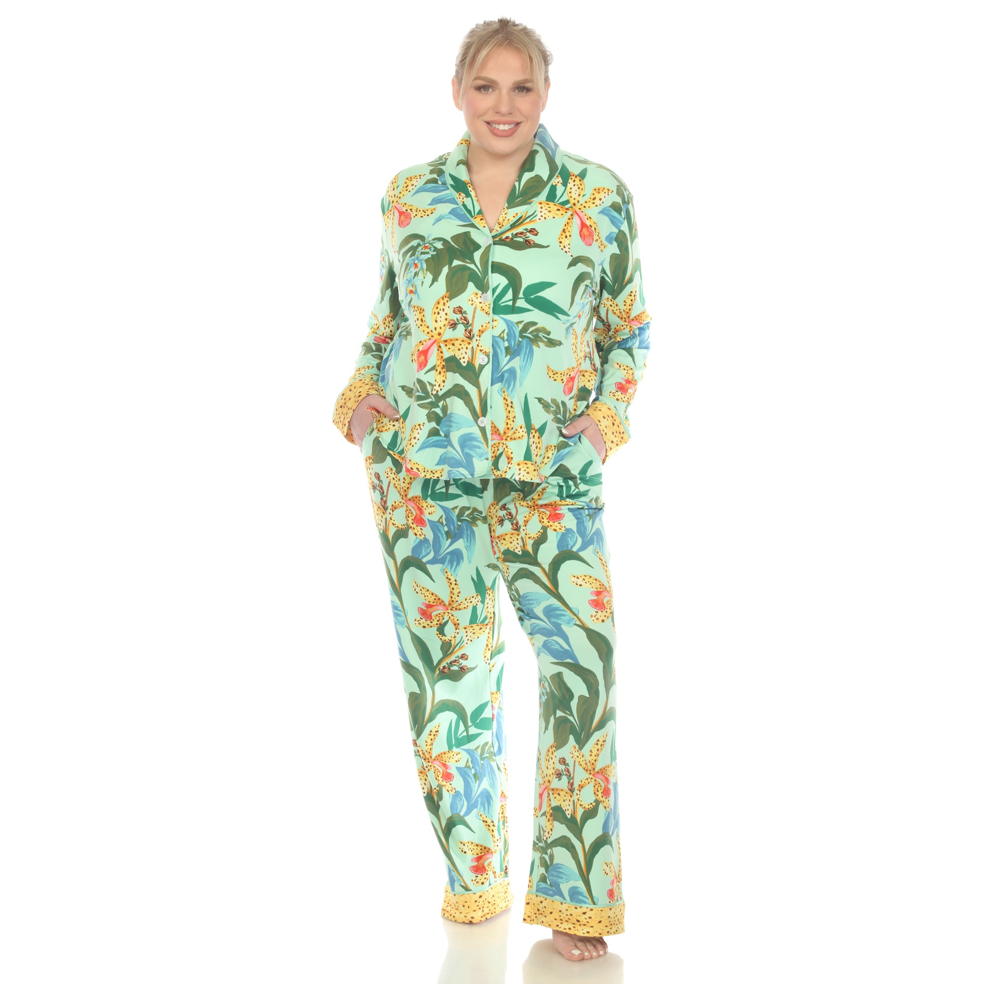 Two Piece Wildflower Print Pajama Set - Plus