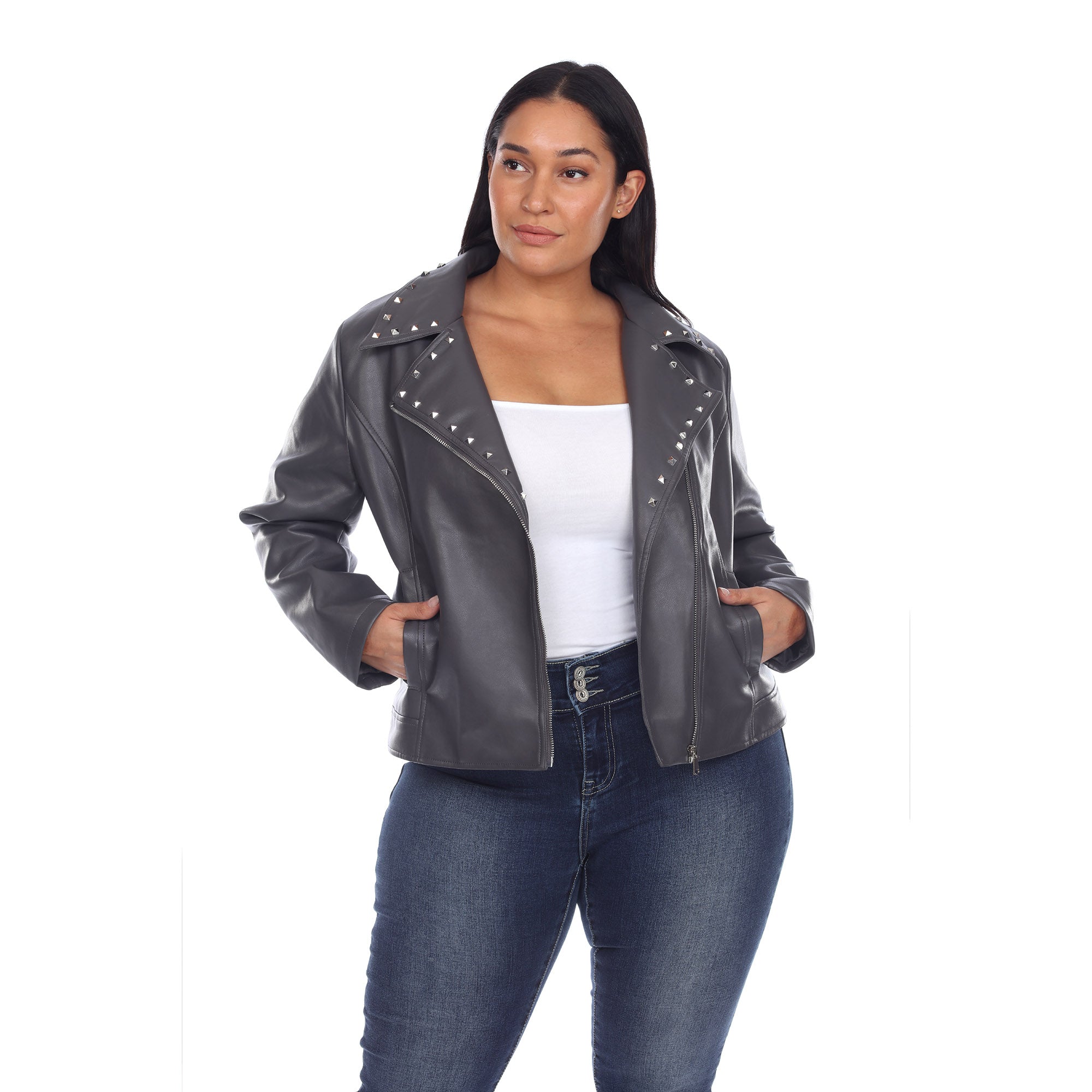 White Mark Women's PU Faux Leather Jacket - Plus