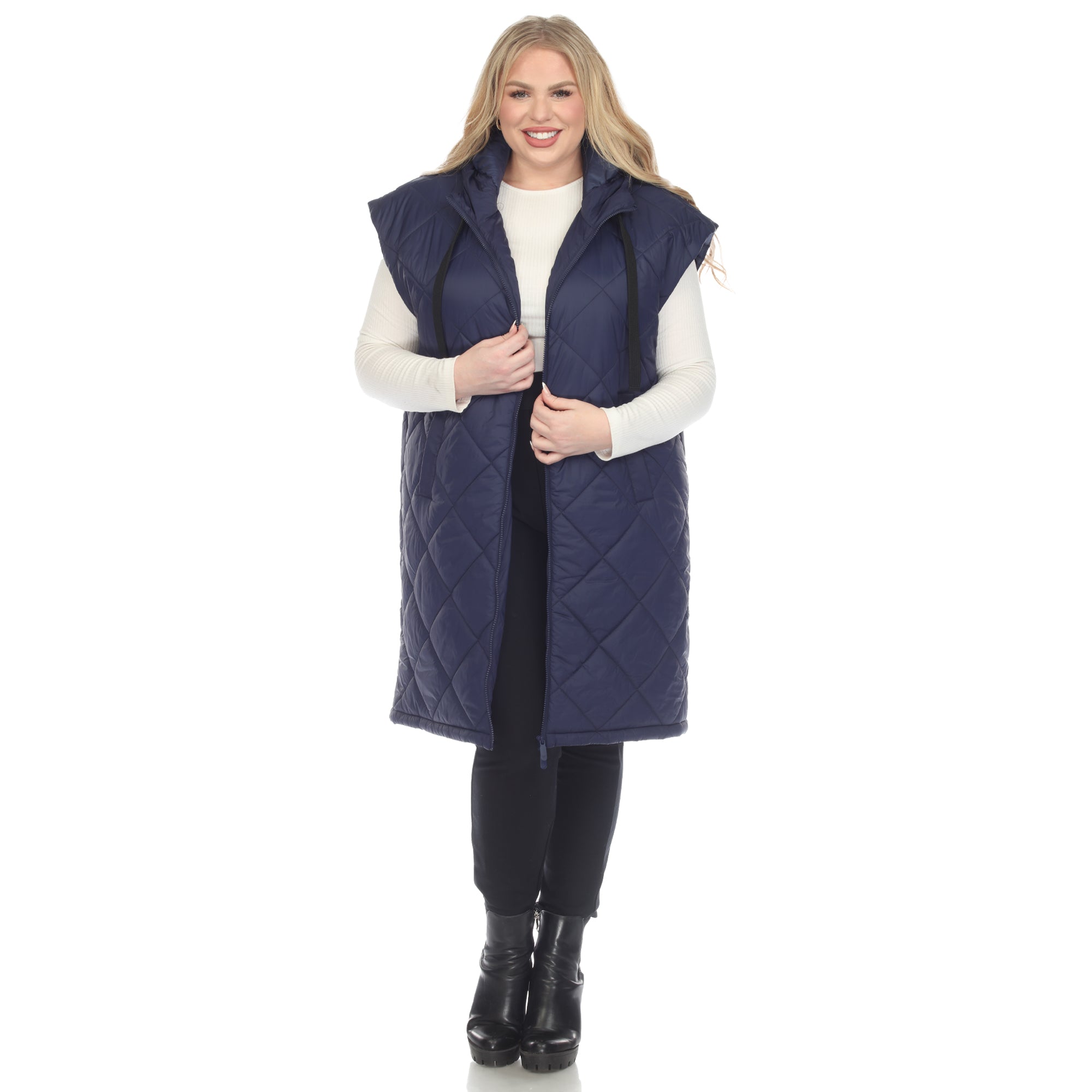 White Mark Women's Diamond Quilted Hooded Puffer Vest - Plus