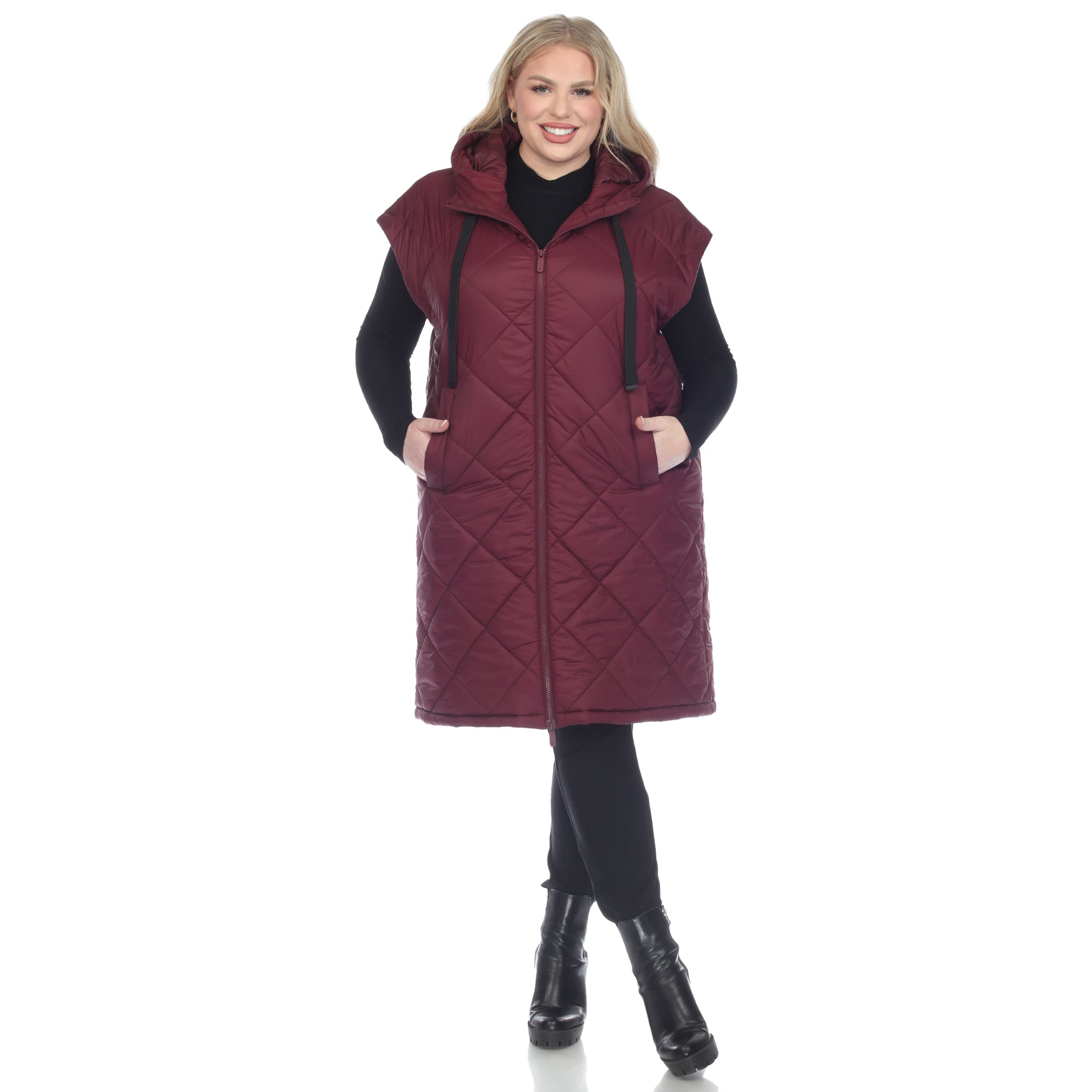 White Mark Women's Diamond Quilted Hooded Puffer Vest - Plus