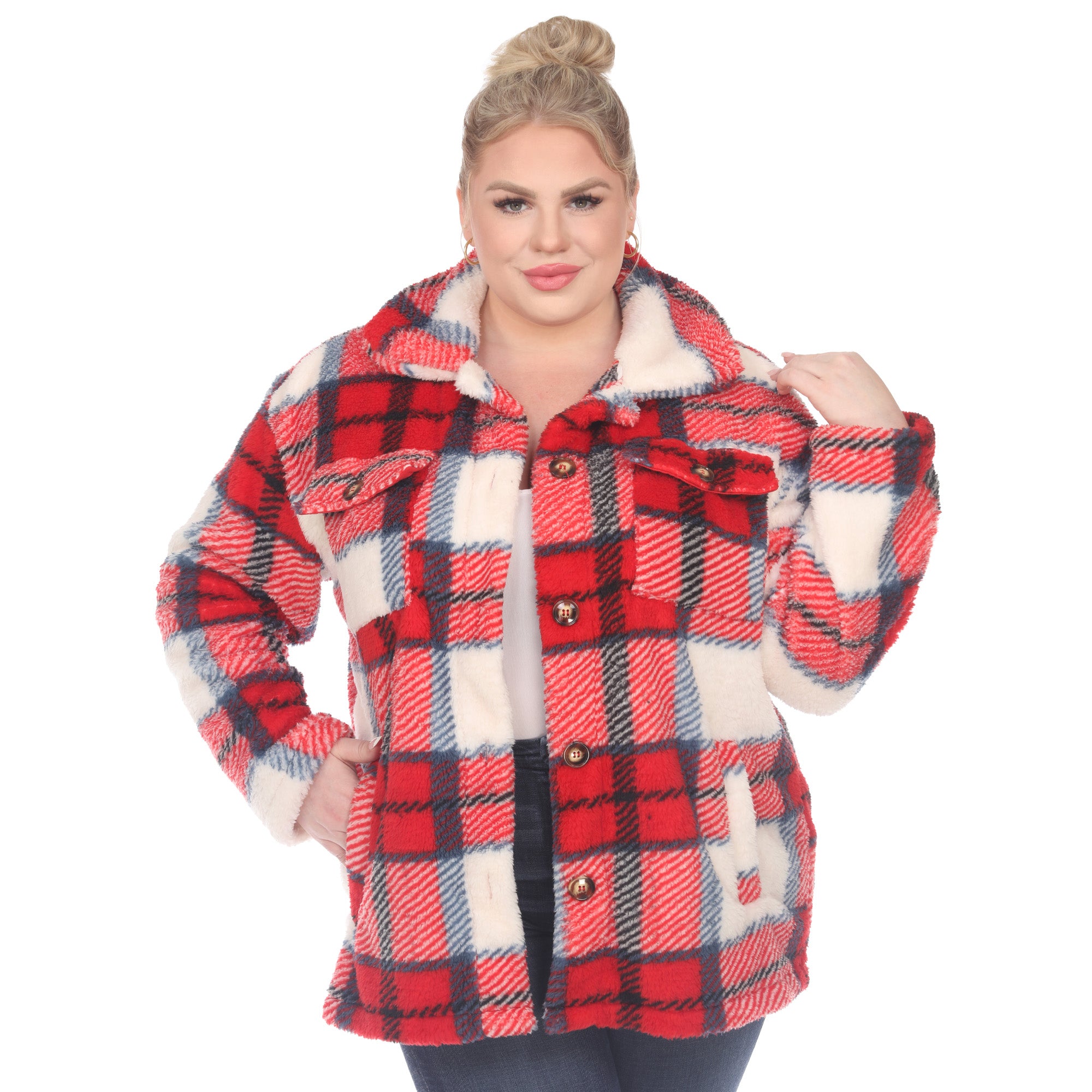 White Mark Women's Plaid Shacket - Plus