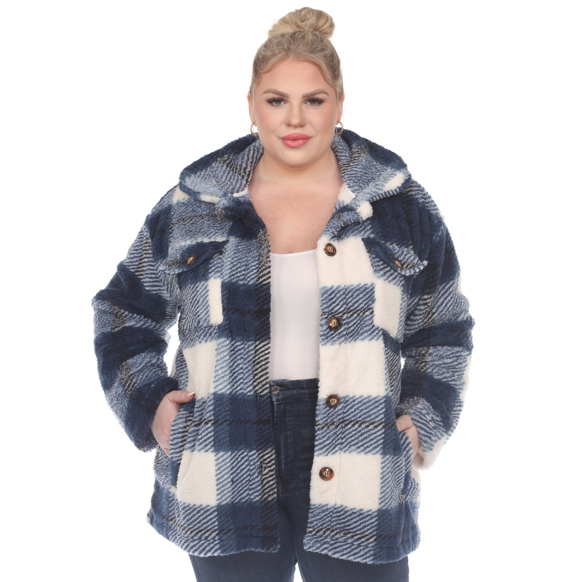 White Mark Women's Plaid Shacket - Plus