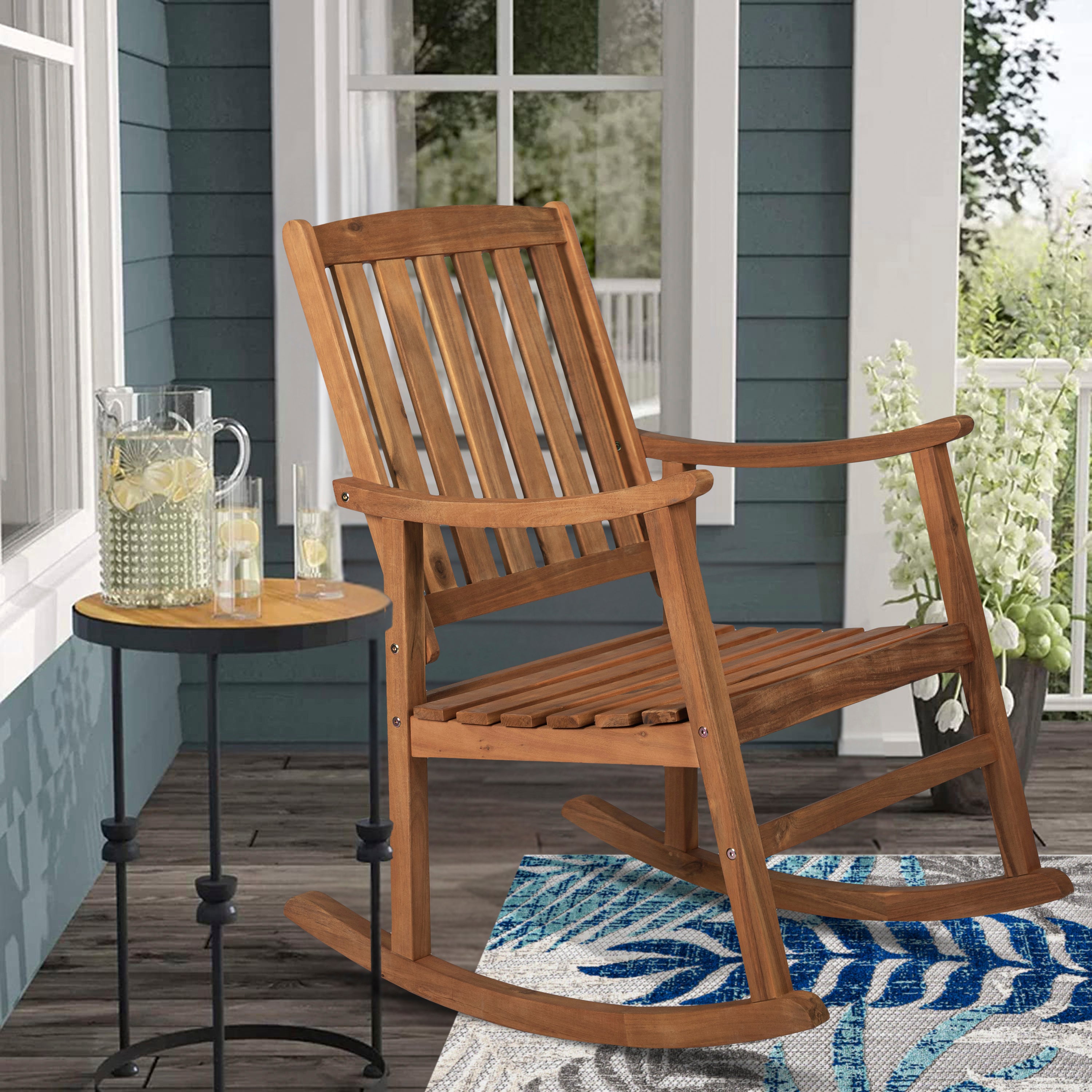 Penny Classic Slat-Back Support Acacia Wood Patio Outdoor Rocking Chair