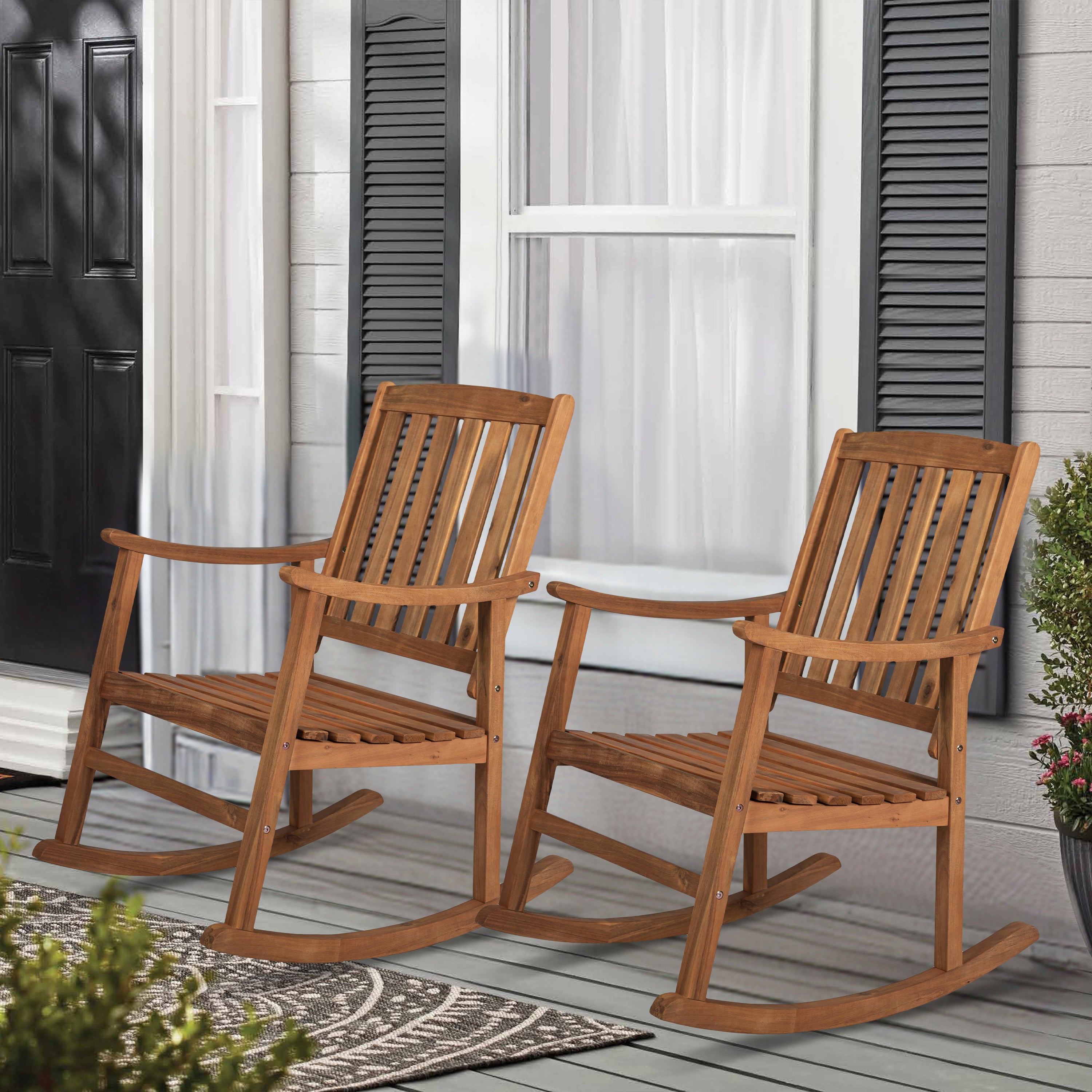 Penny Classic Slat-Back Support Acacia Wood Patio Outdoor Rocking Chair