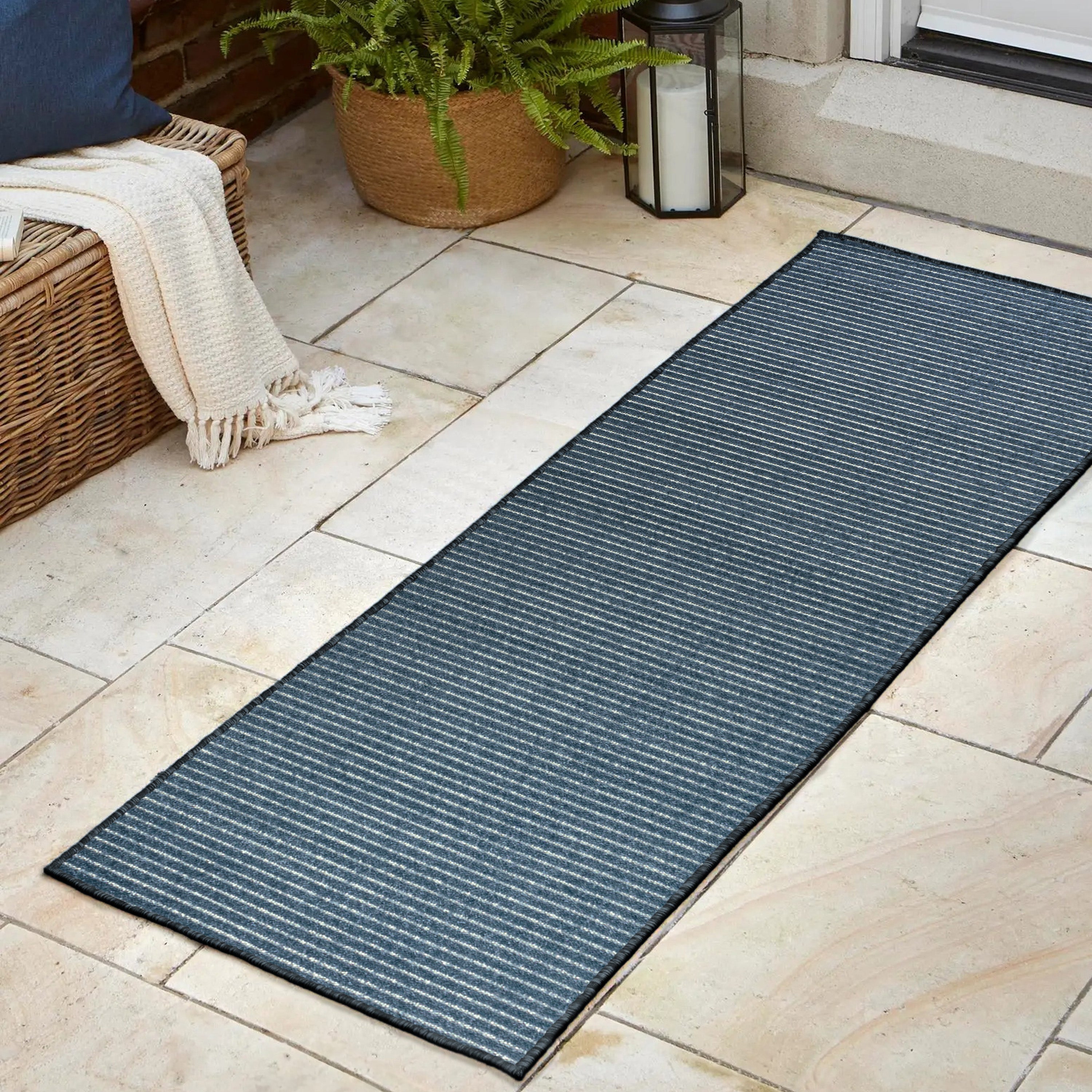 Aarhus High-Low Minimalist Scandi Striped Indoor/Outdoor Runner Rug