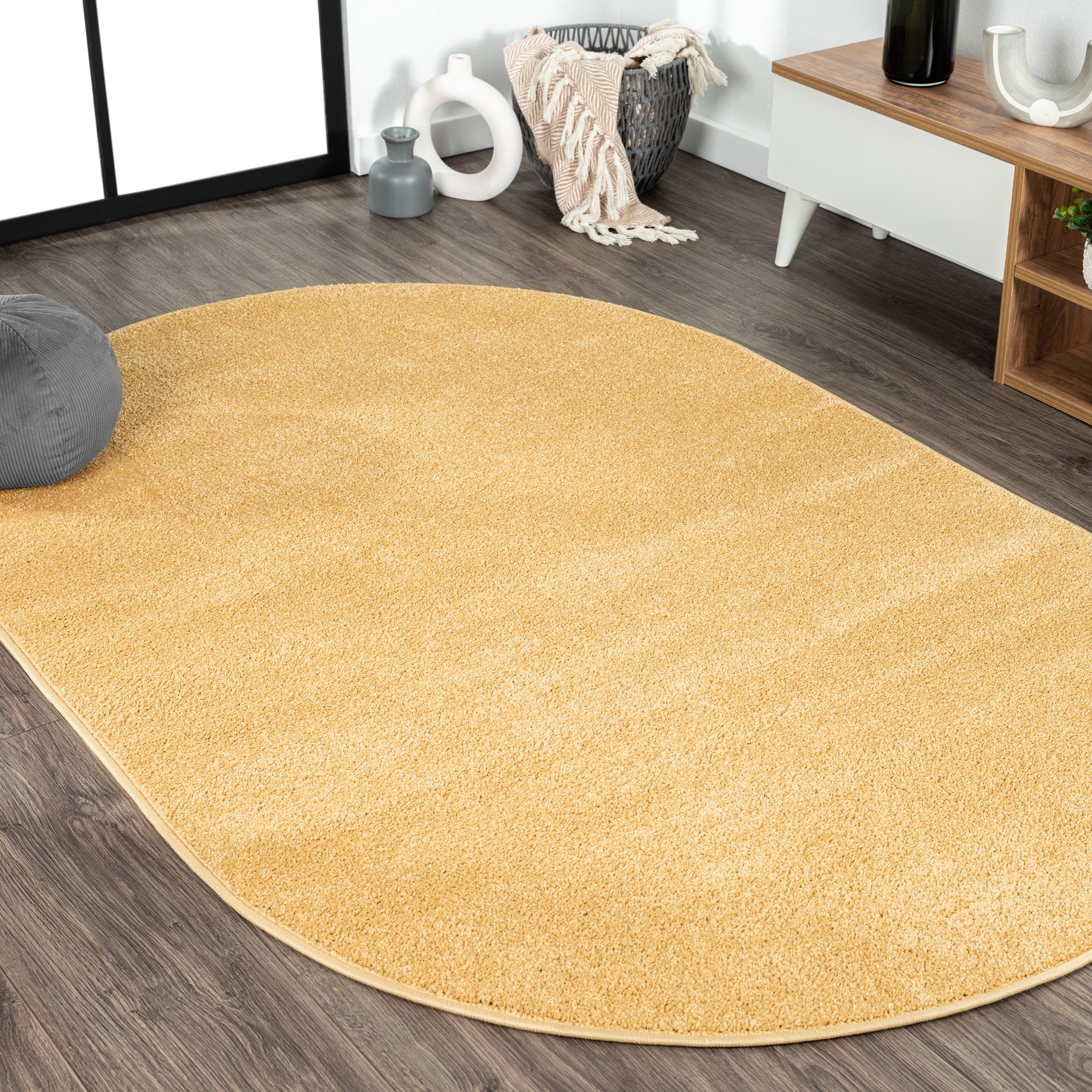 Haze Solid Sleek Low-Pile Oval Area Rug