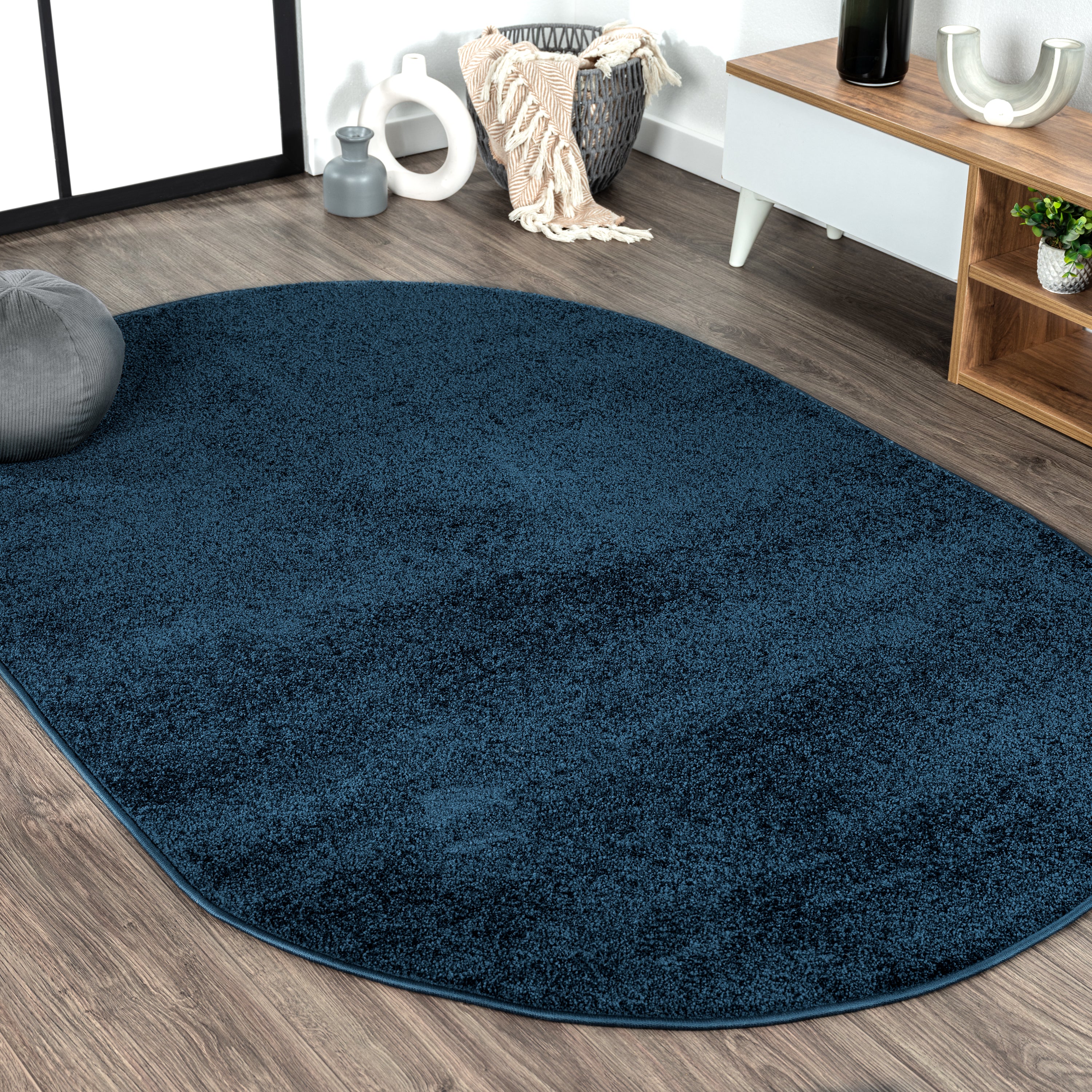 Haze Solid Sleek Low-Pile Oval Area Rug