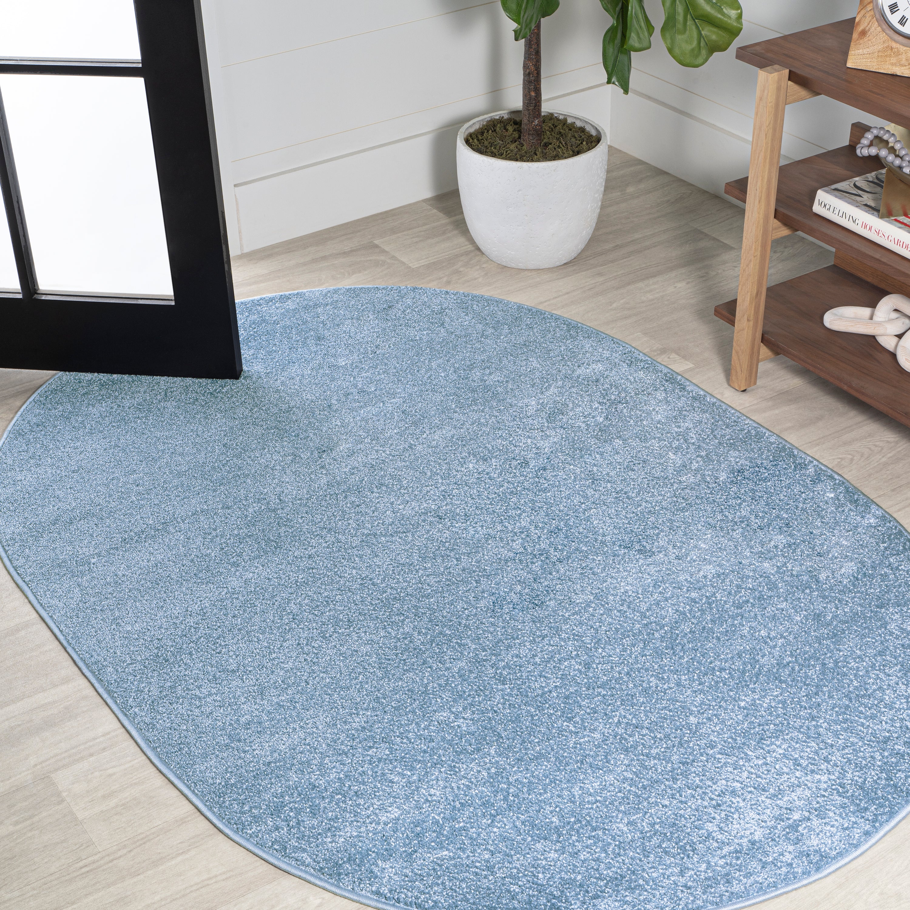 Haze Solid Sleek Low-Pile Oval Area Rug