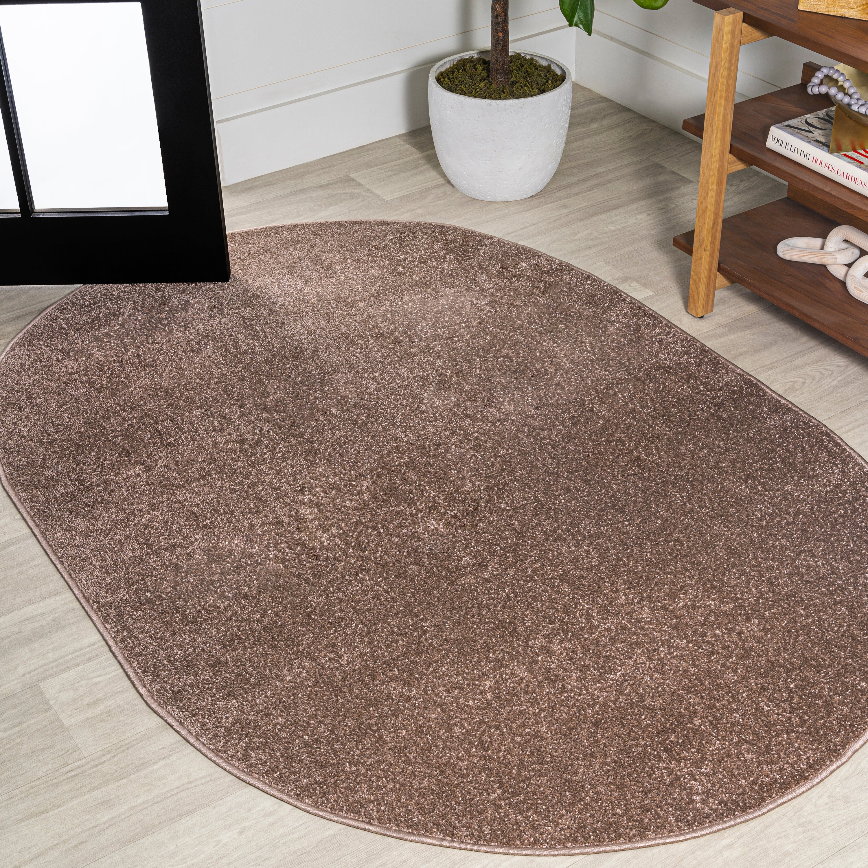 Haze Solid Sleek Low-Pile Oval Area Rug