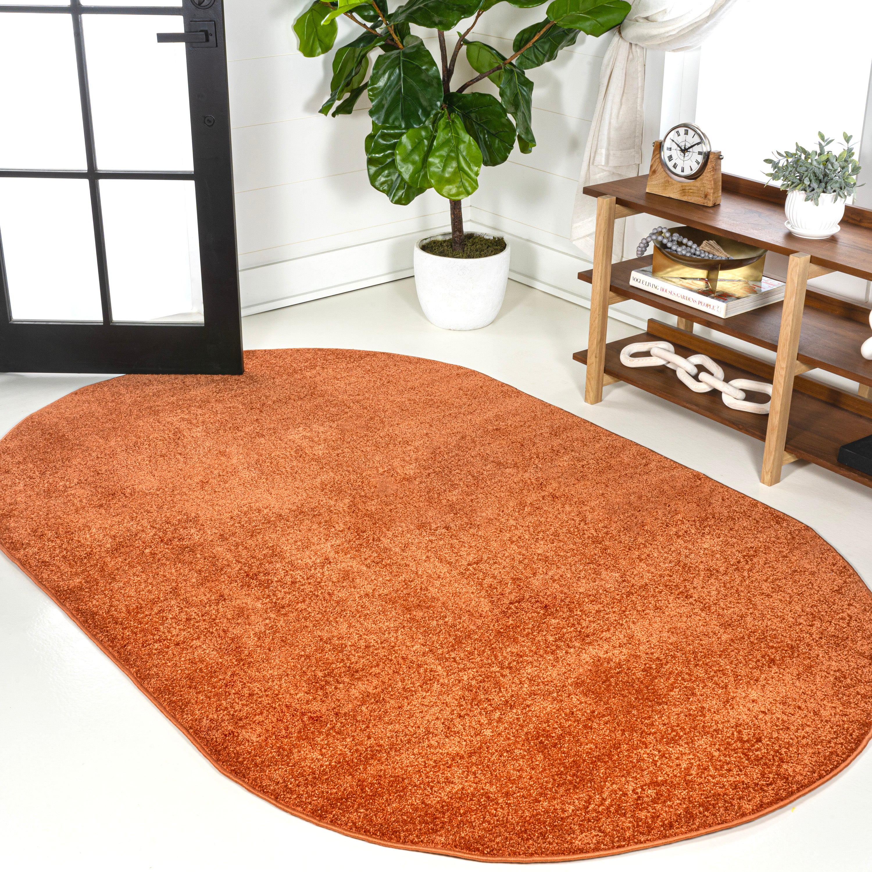 Haze Solid Unique Low-Pile Oval Area Rug