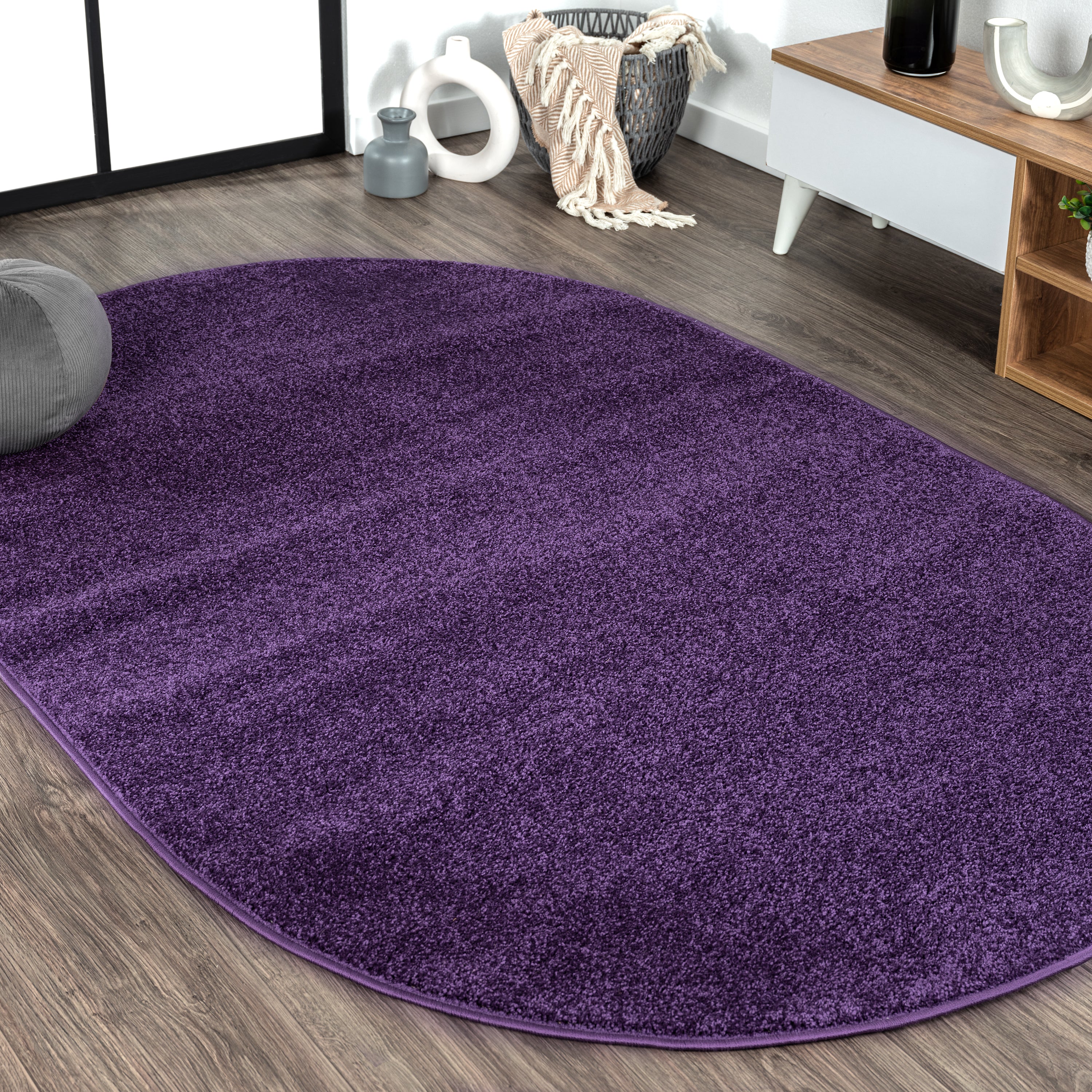 Haze Solid Unique Low-Pile Oval Area Rug