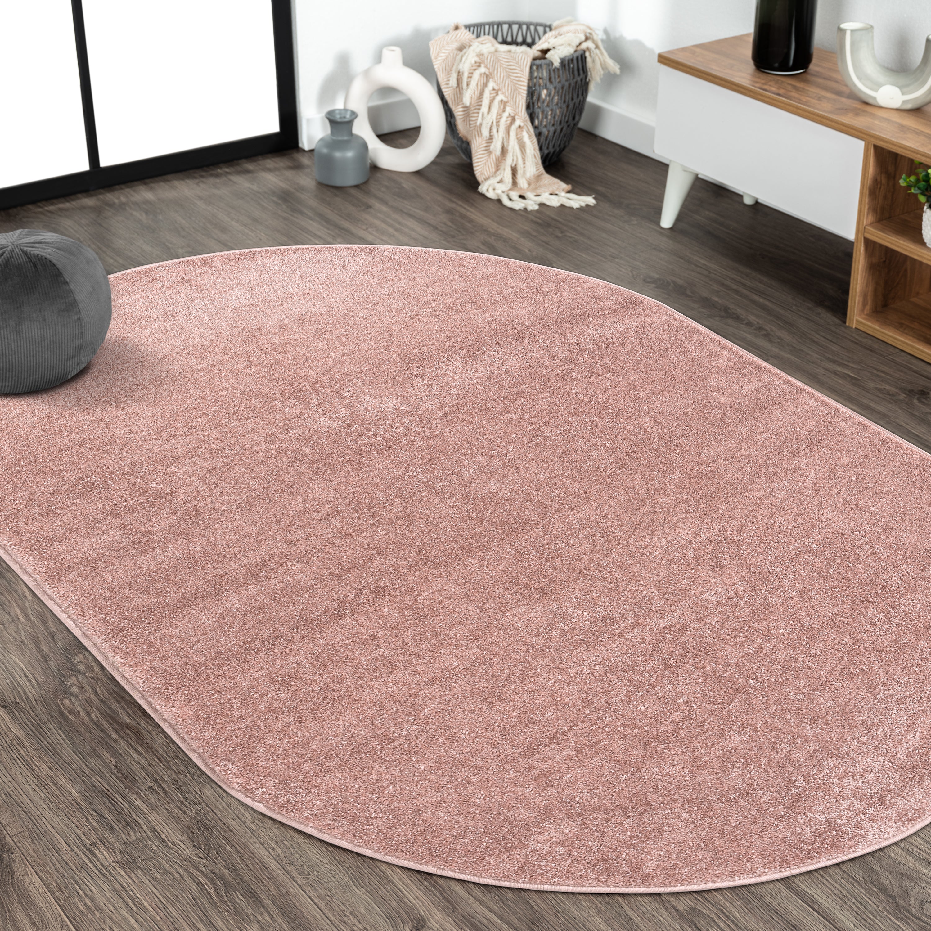 Haze Solid Unique Low-Pile Oval Area Rug