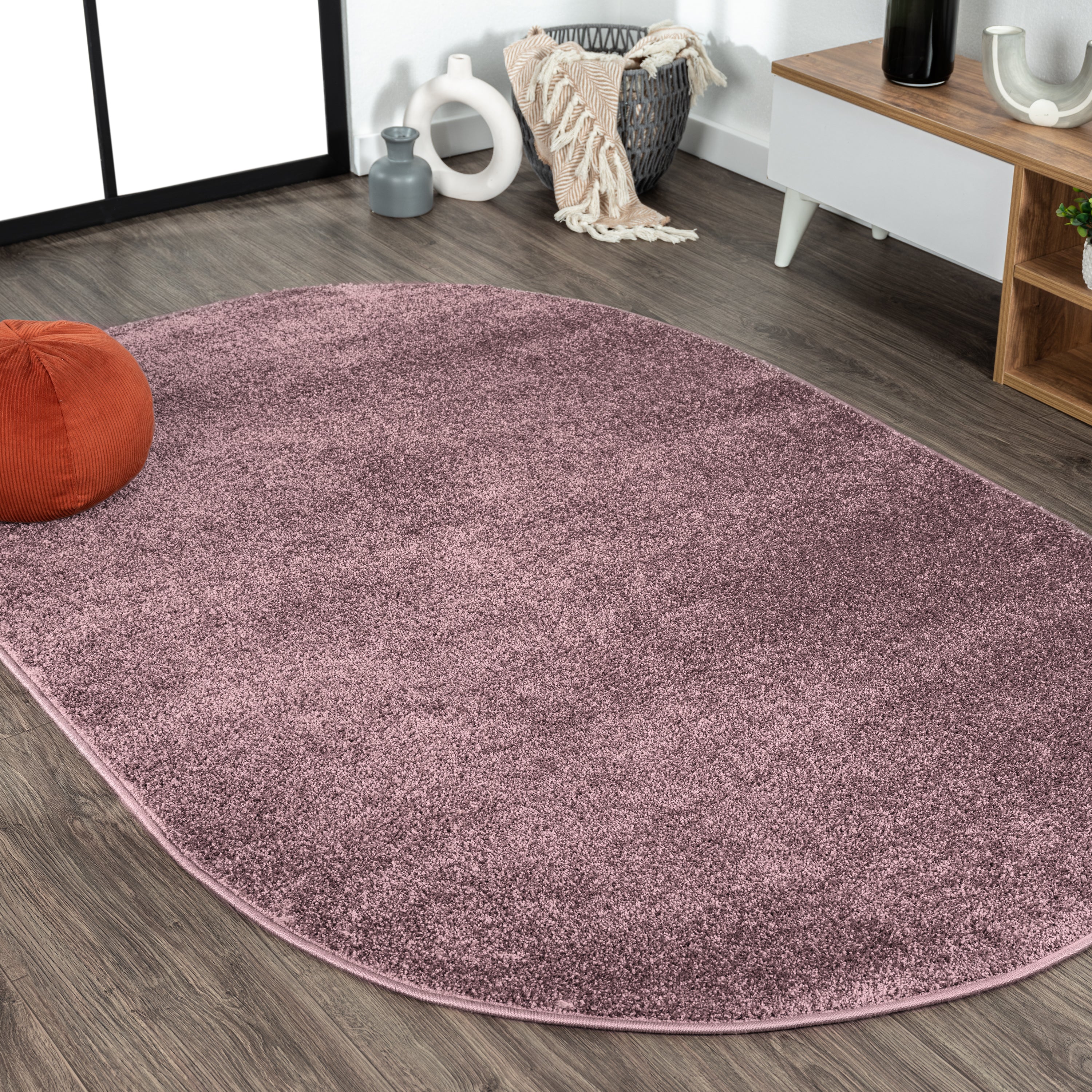 Haze Solid Unique Low-Pile Oval Area Rug