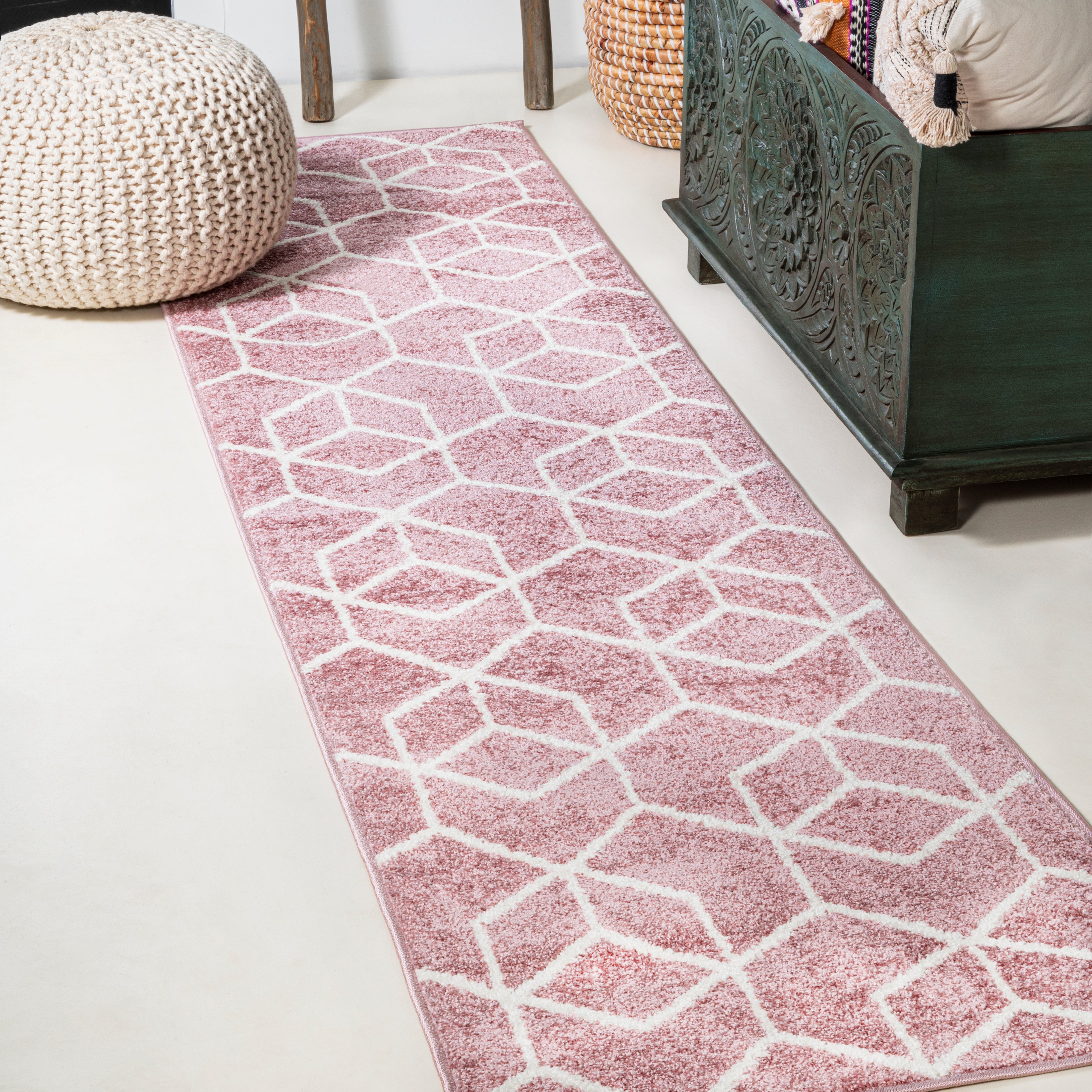 Tumbling Blocks Modern Geometric Runner Rug