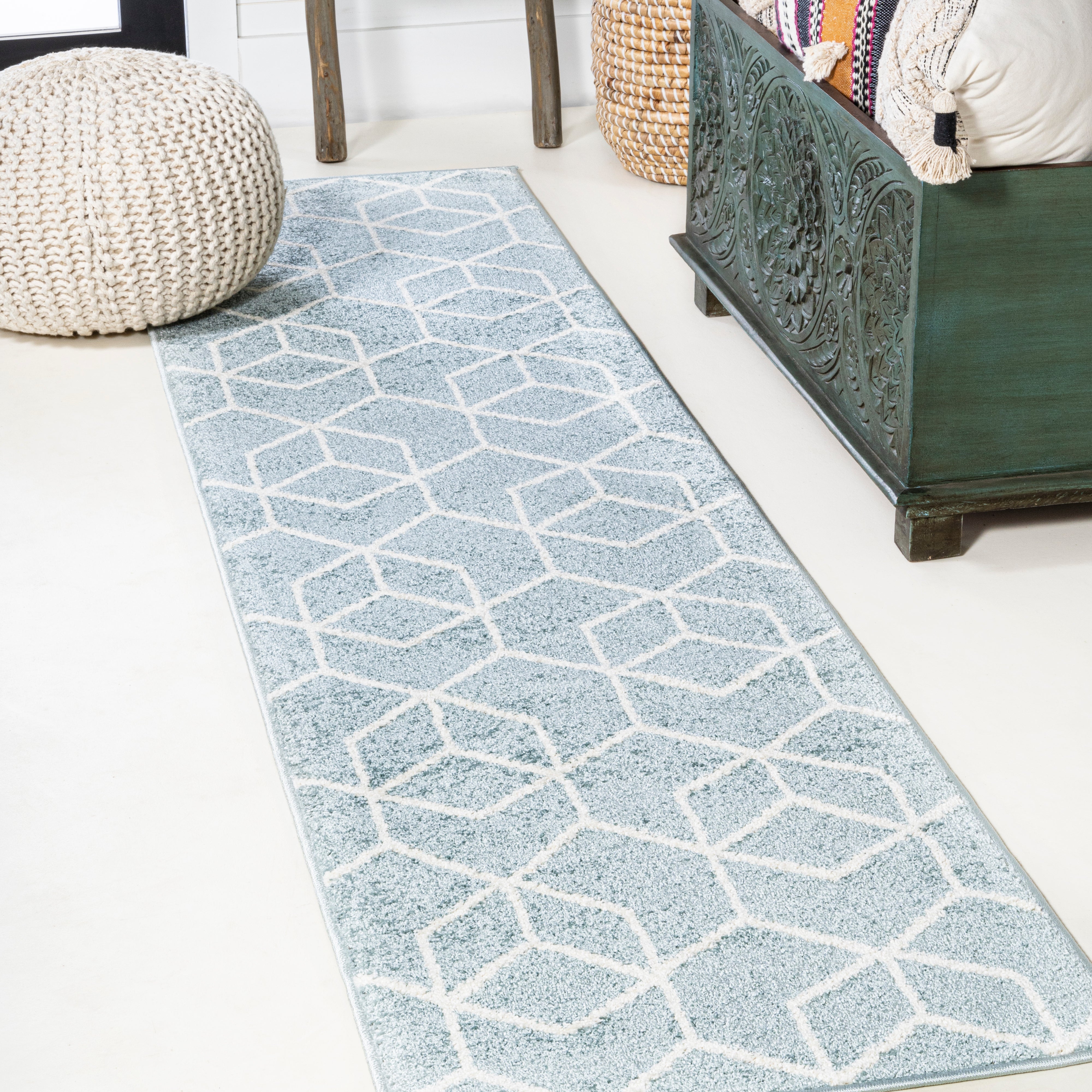 Tumbling Blocks Modern Geometric Runner Rug