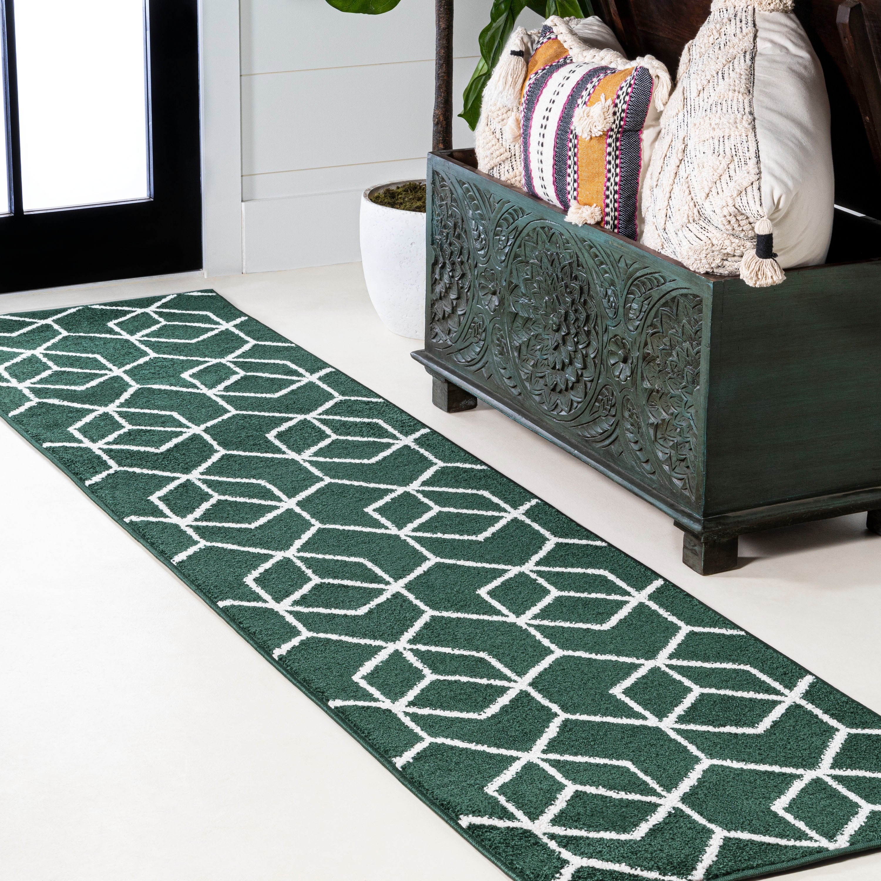 Tumbling Blocks Modern Geometric Runner Rug