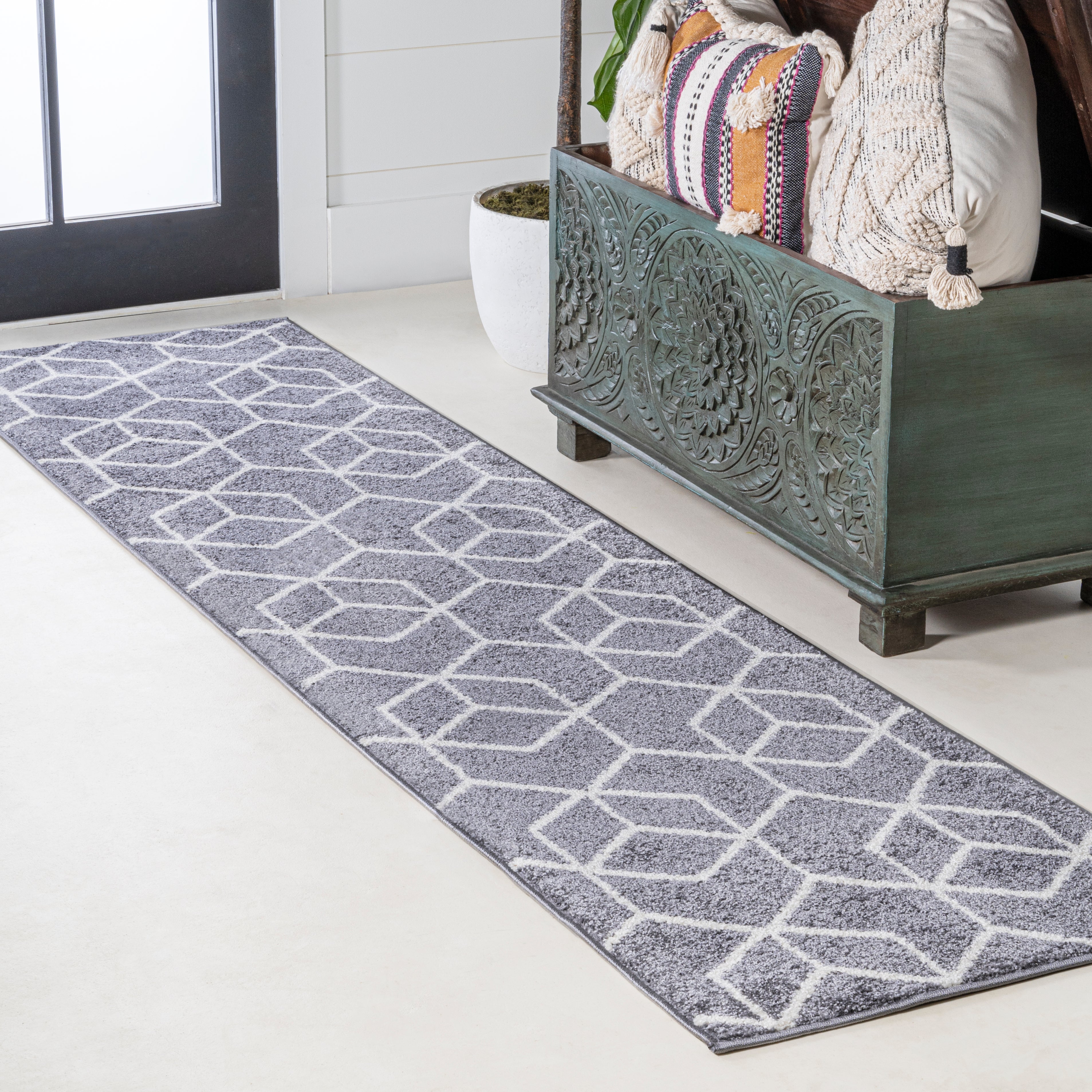 Tumbling Blocks Modern Geometric Runner Rug