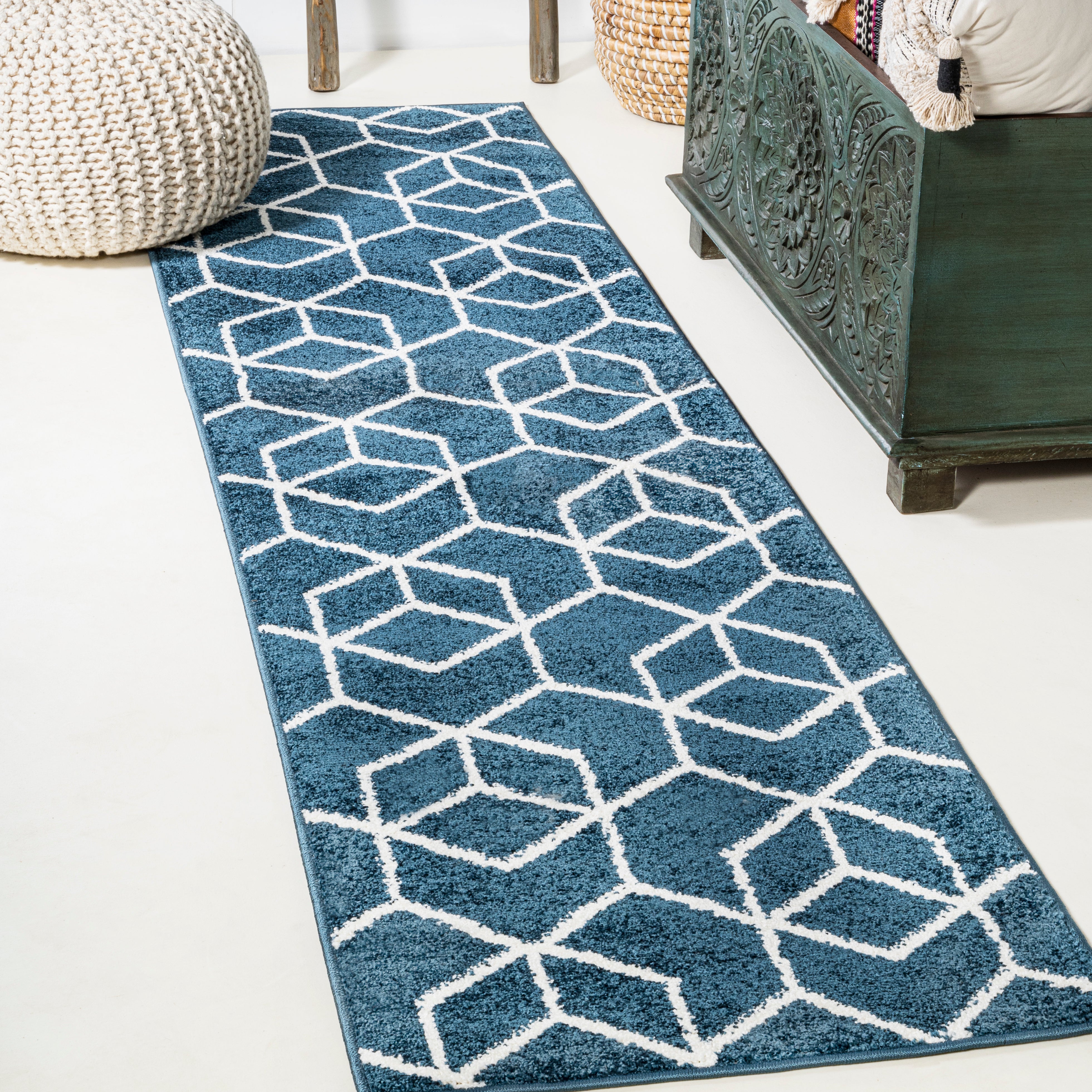 Tumbling Blocks Modern Geometric Runner Rug