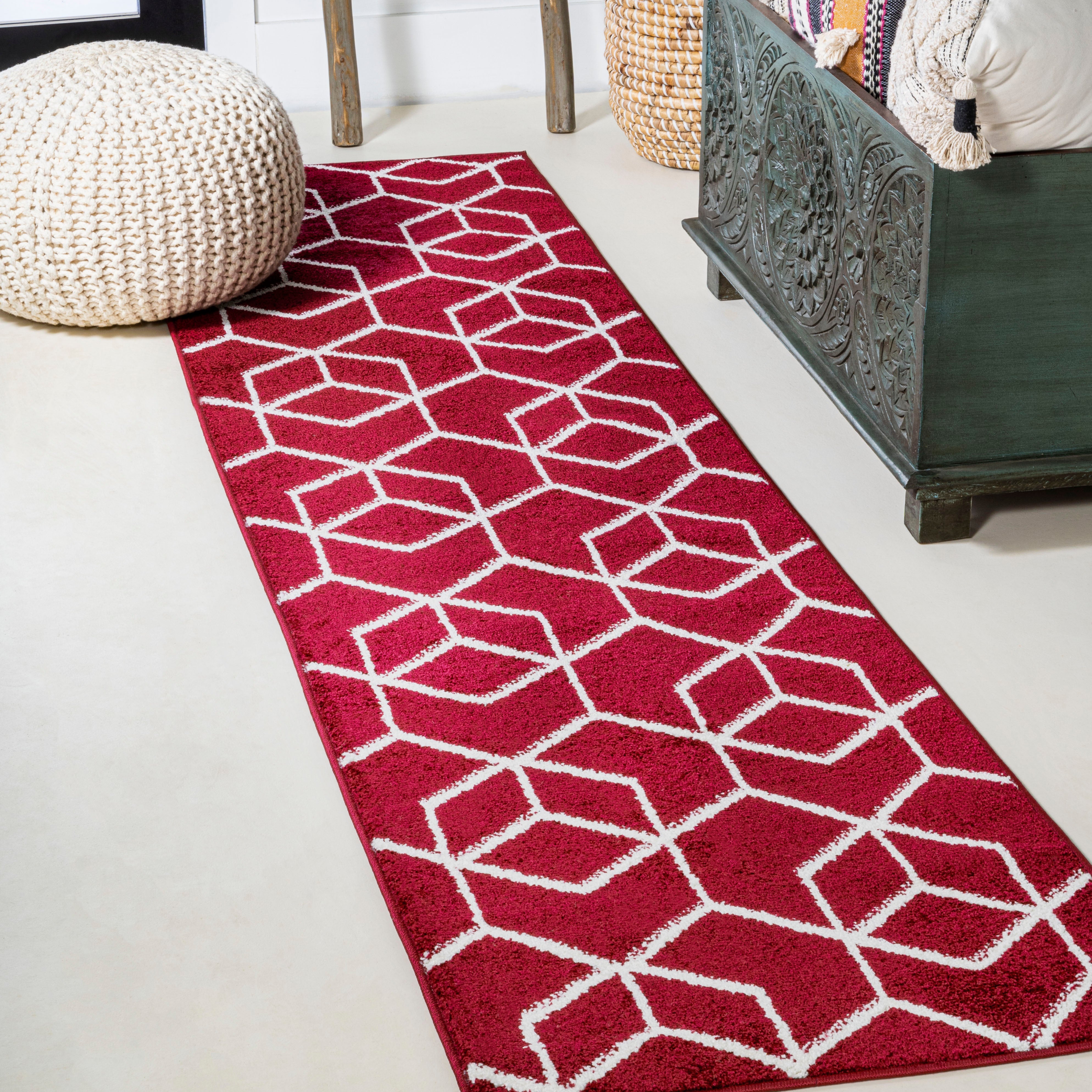 Tumbling Blocks Modern Geometric Runner Rug