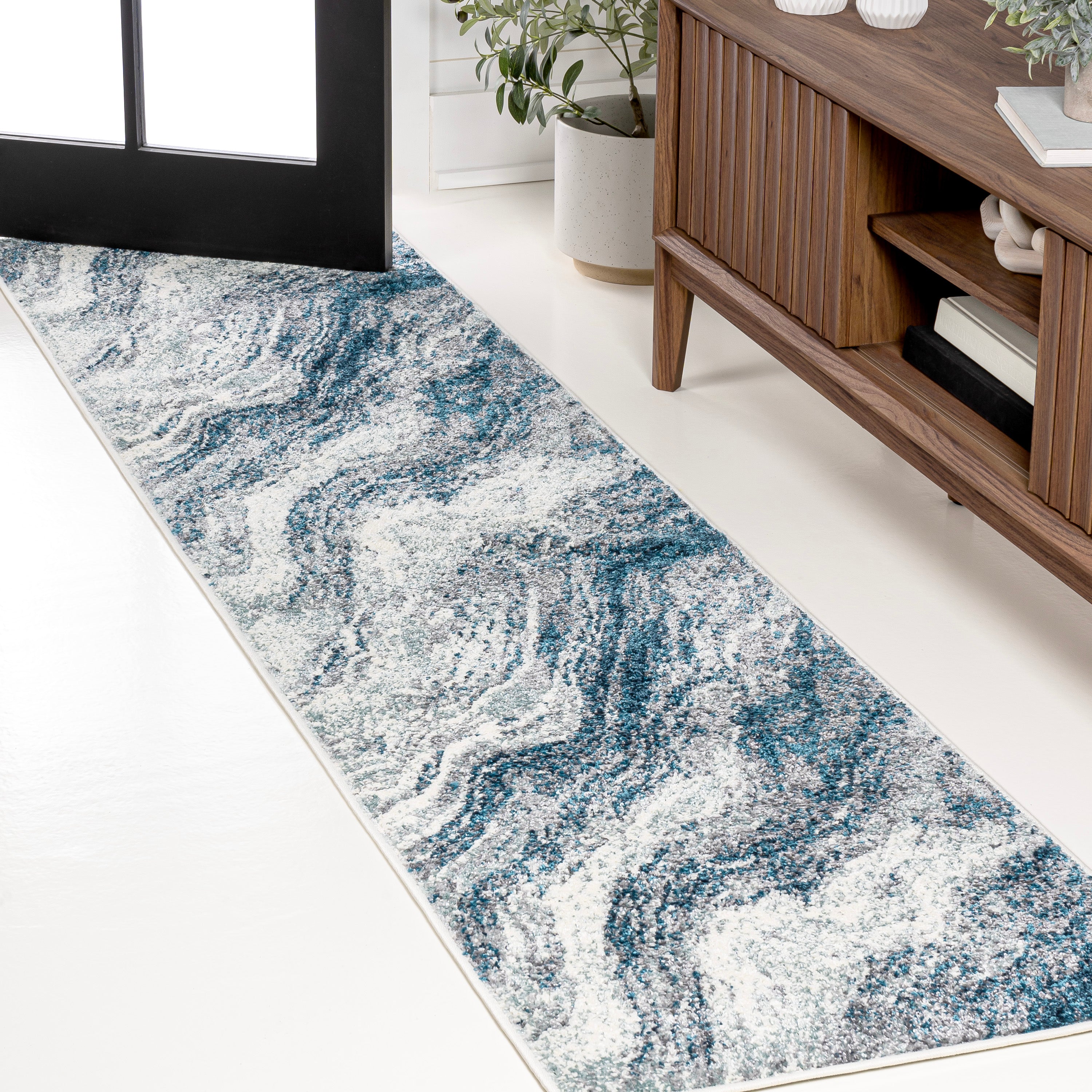 Kassia Contemporary Glam Abstract Marble Runner Rug