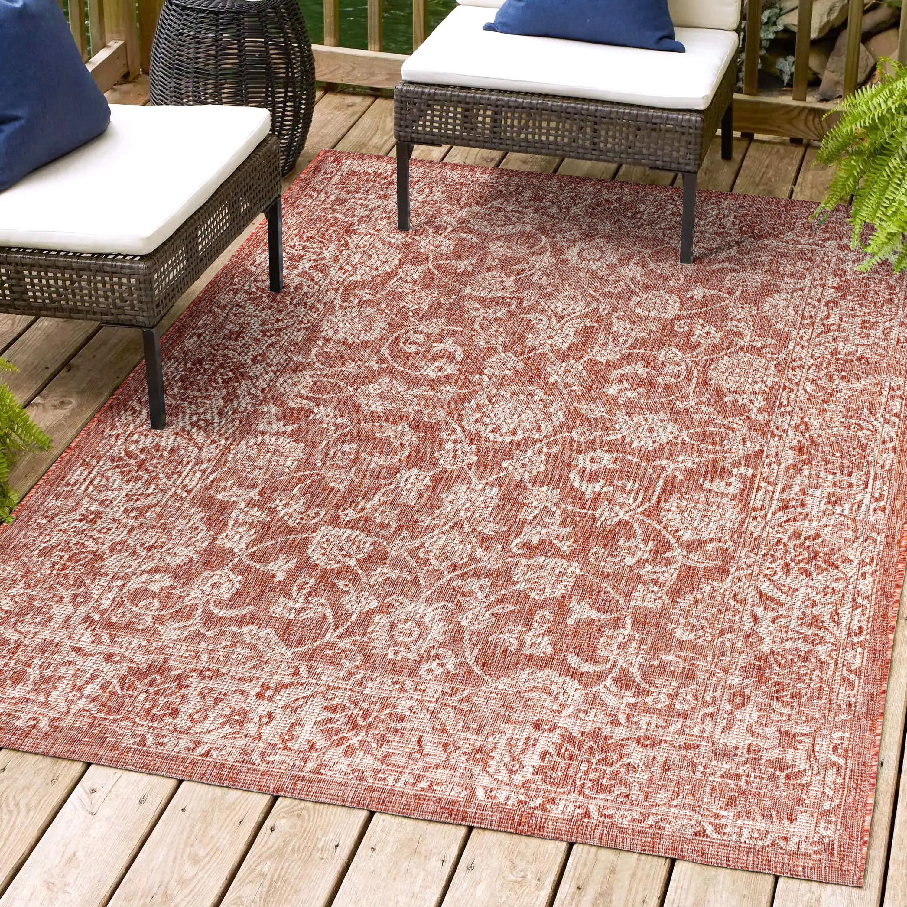 Tela Bohemian Textured Weave Floral Indoor/Outdoor Area Rug