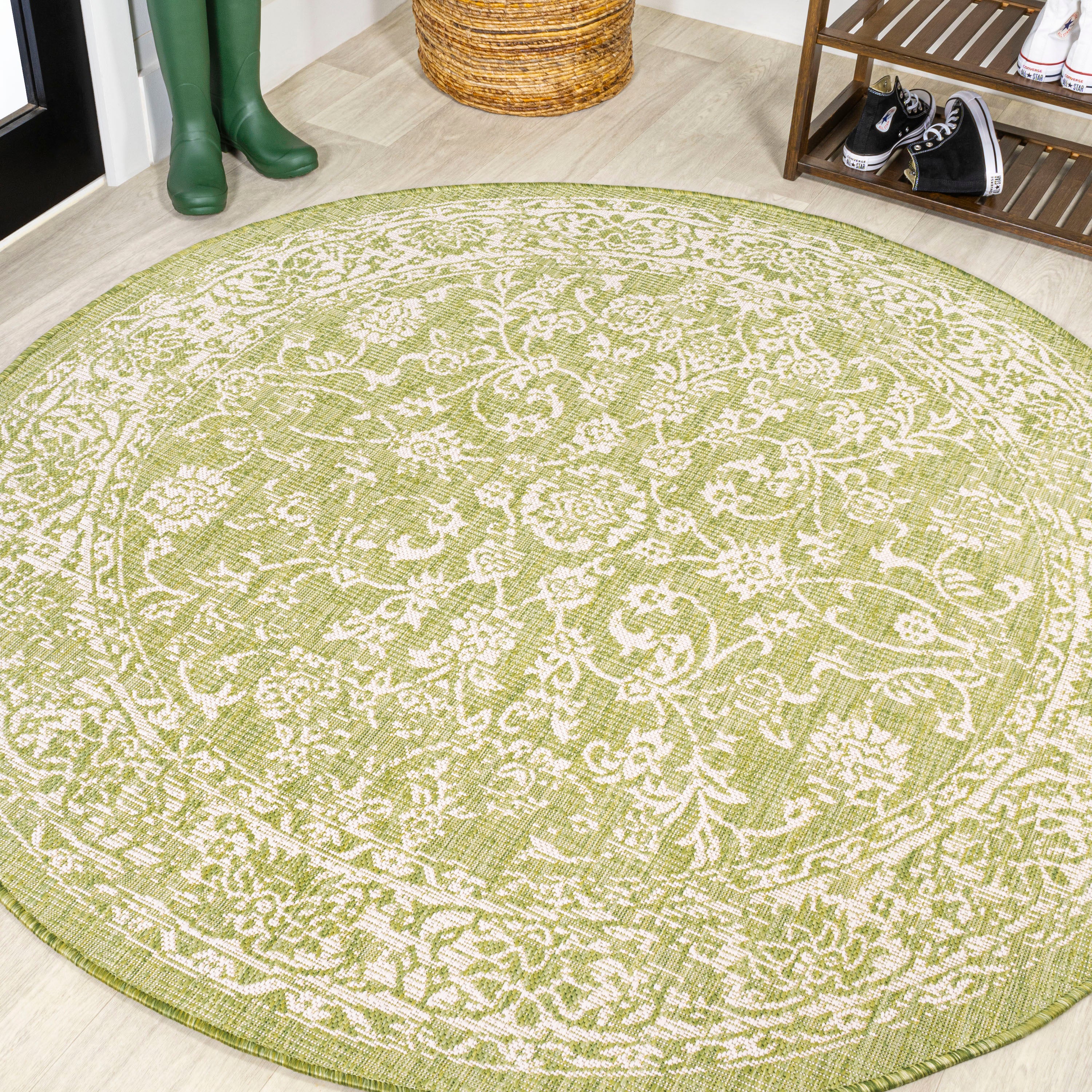 Tela Bohemian Textured Weave Floral Indoor/Outdoor Round Area Rug