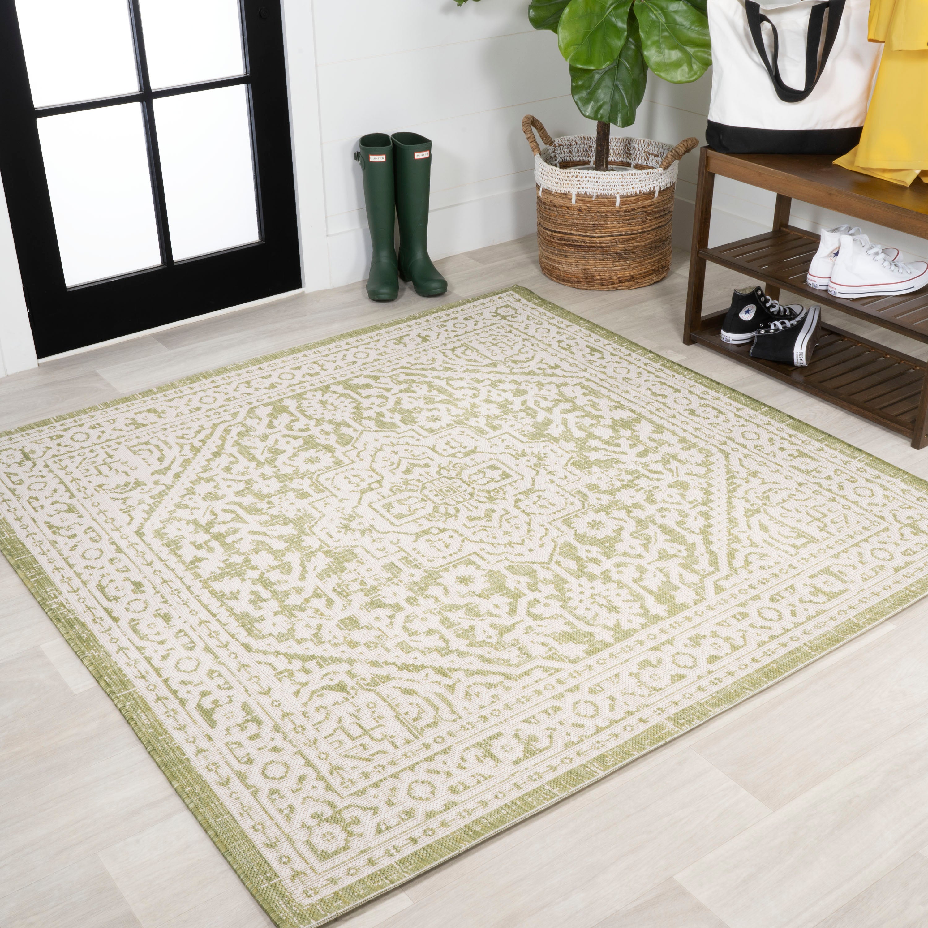 Sinjuri Medallion Textured Weave Indoor/Outdoor Square Area Rug