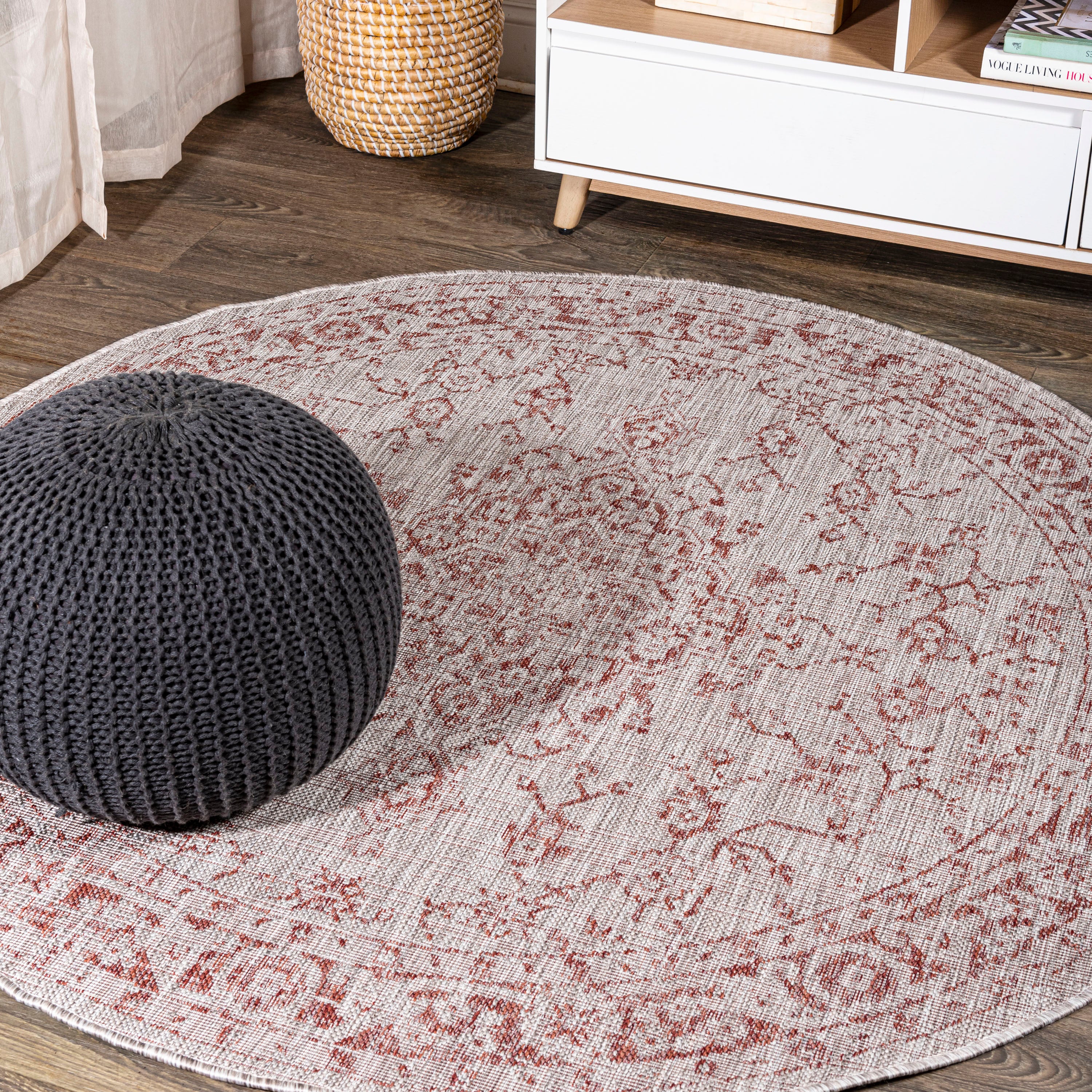 Rozetta Boho Medallion Textured Weave Indoor/Outdoor Round Area Rug