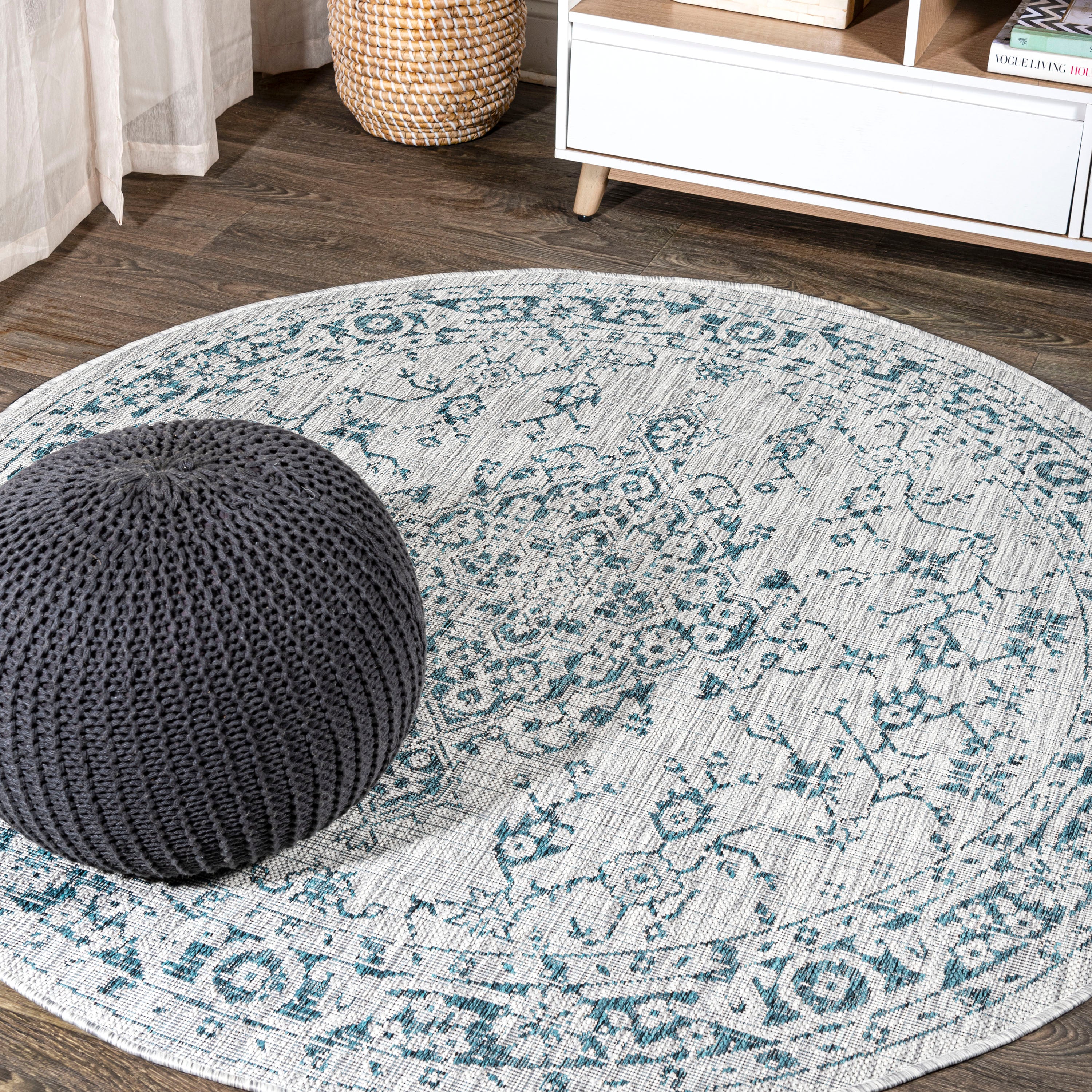 Rozetta Boho Medallion Textured Weave Indoor/Outdoor Round Area Rug