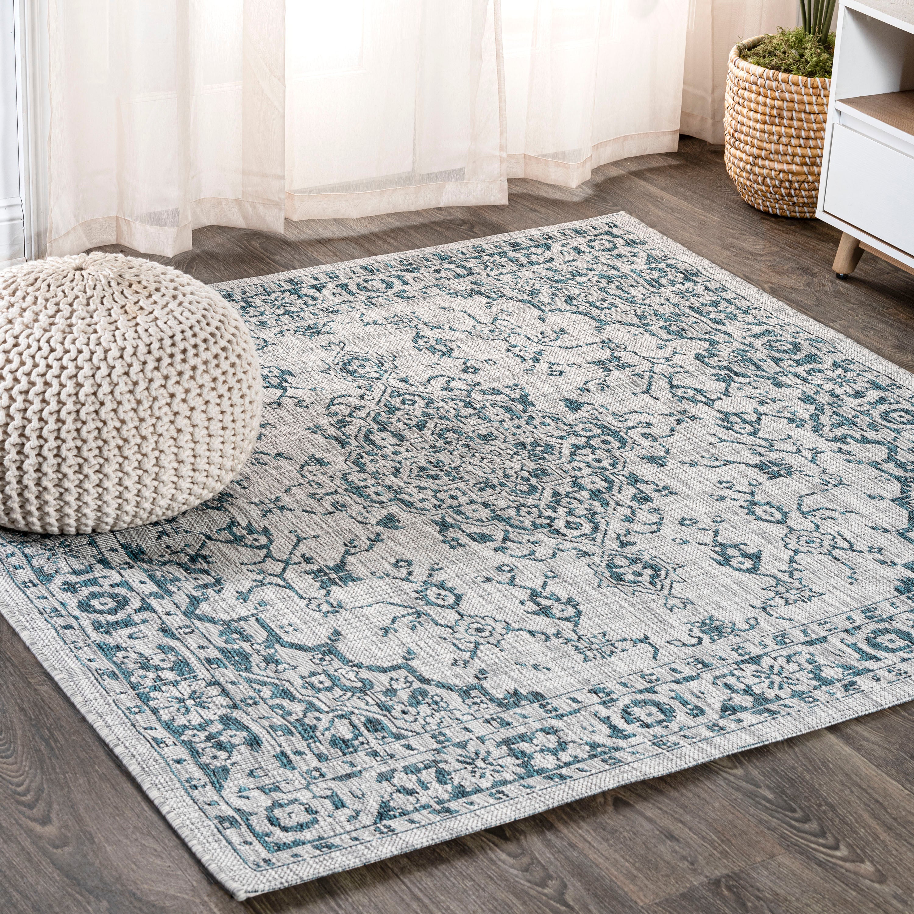 Rozetta Boho Medallion Textured Weave Indoor/Outdoor Square Area Rug