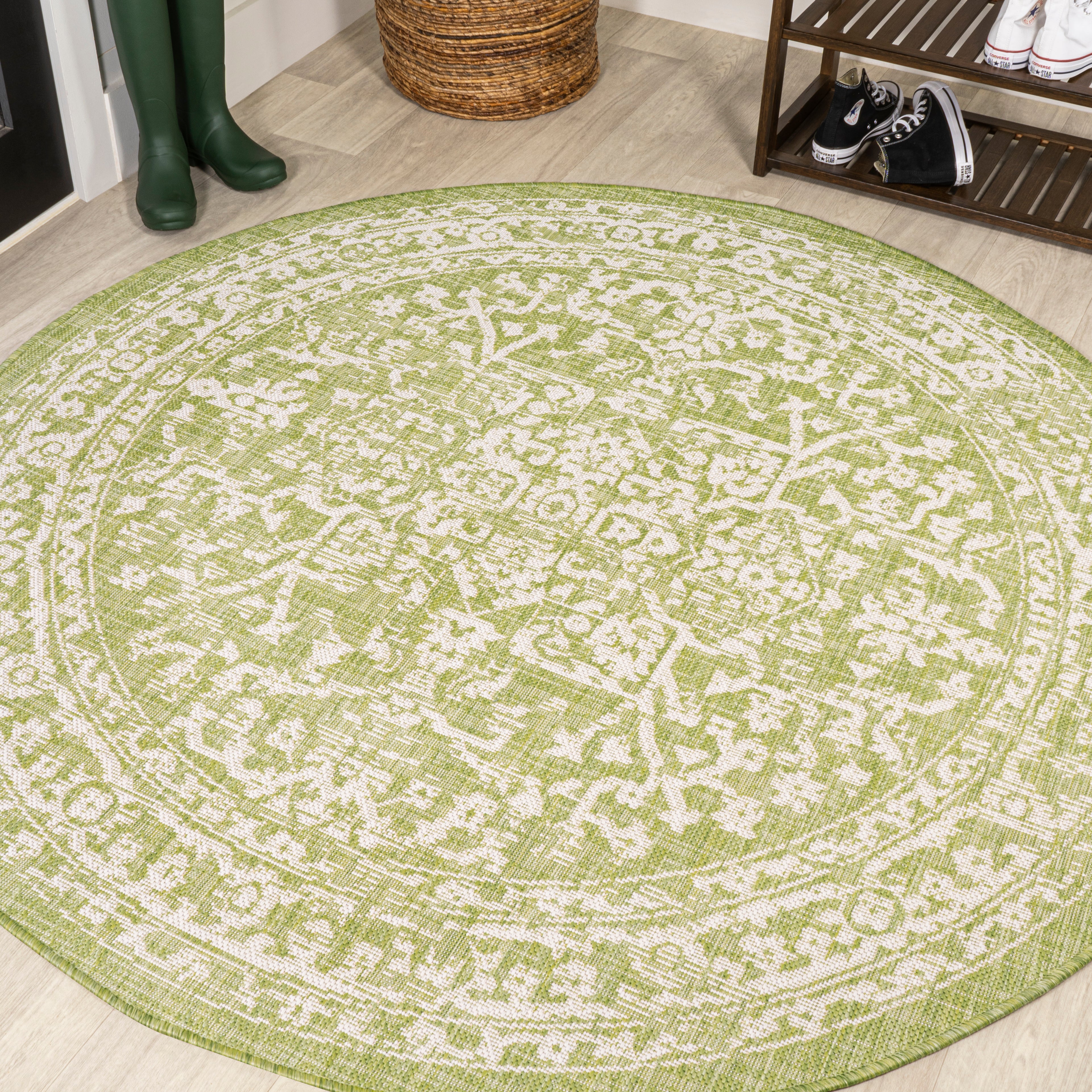 Malta Bohemian Medallion Textured Weave Indoor/Outdoor Round Area Rug