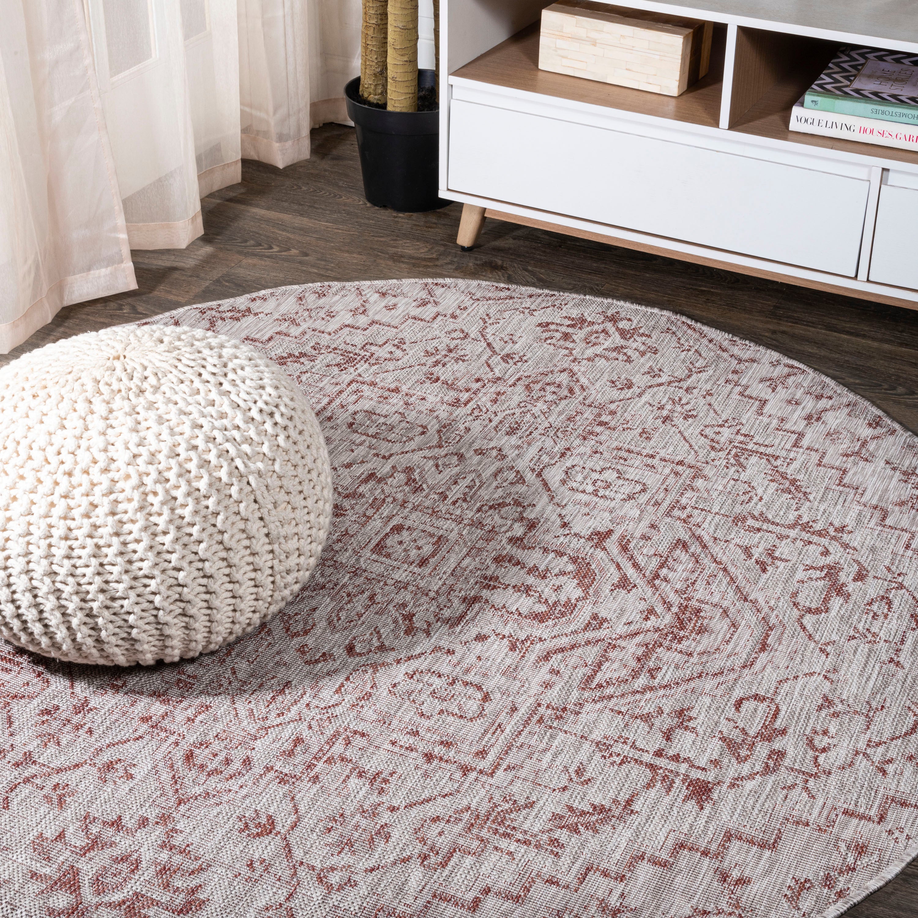 Estrella Bohemian Medallion Textured Weave Indoor/Outdoor Round Area Rug