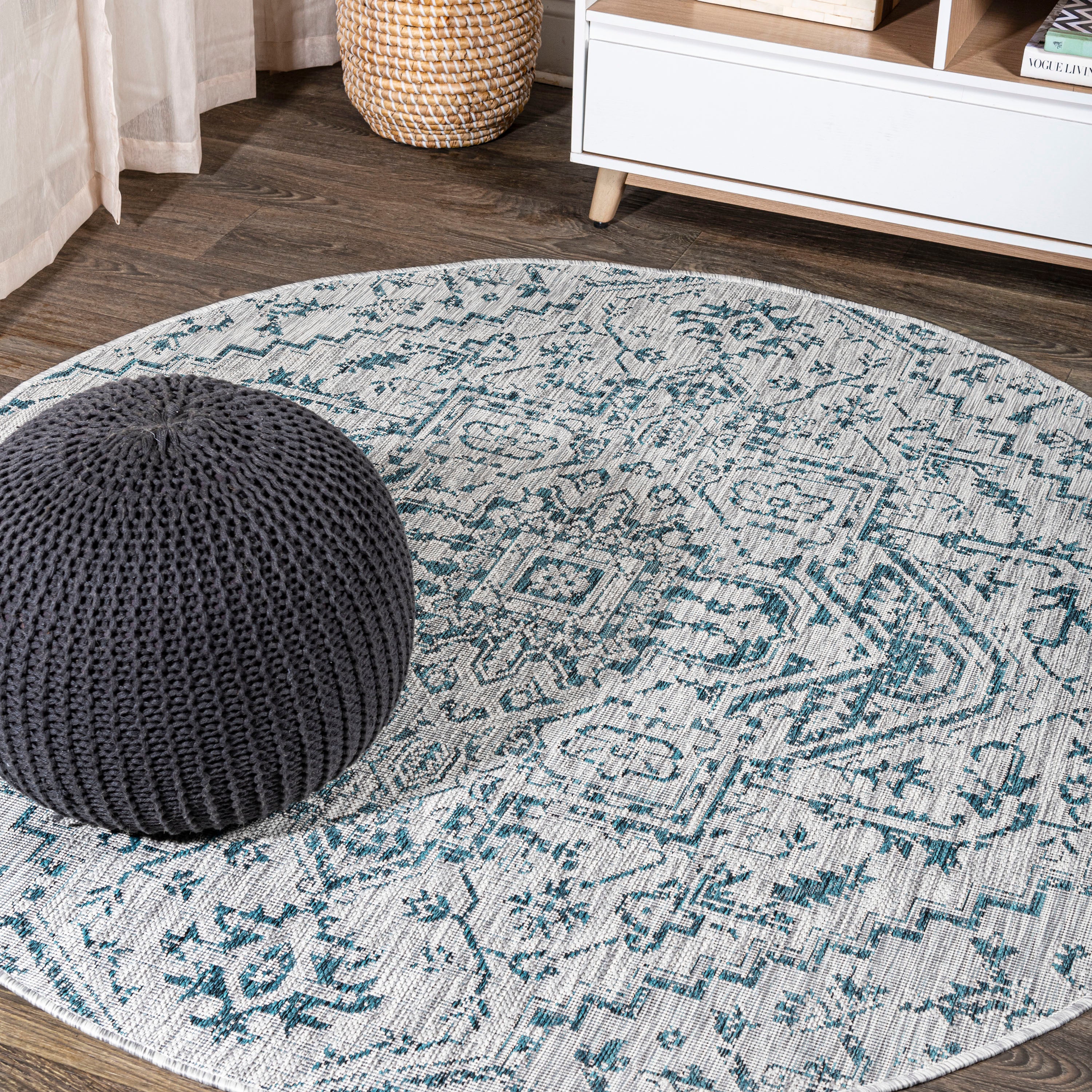 Estrella Bohemian Medallion Textured Weave Indoor/Outdoor Round Area Rug