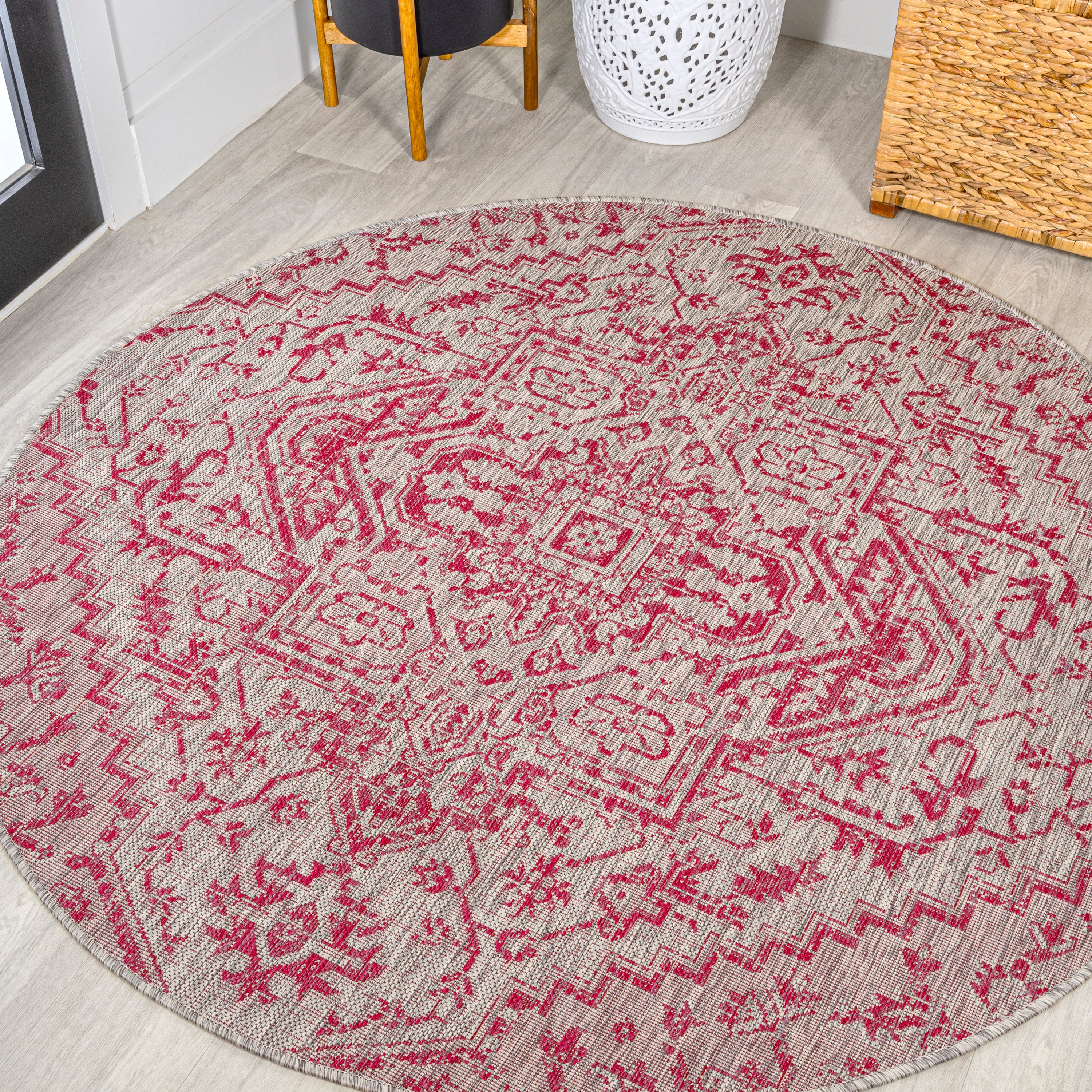 Estrella Bohemian Medallion Textured Indoor/Outdoor Round Area Rug