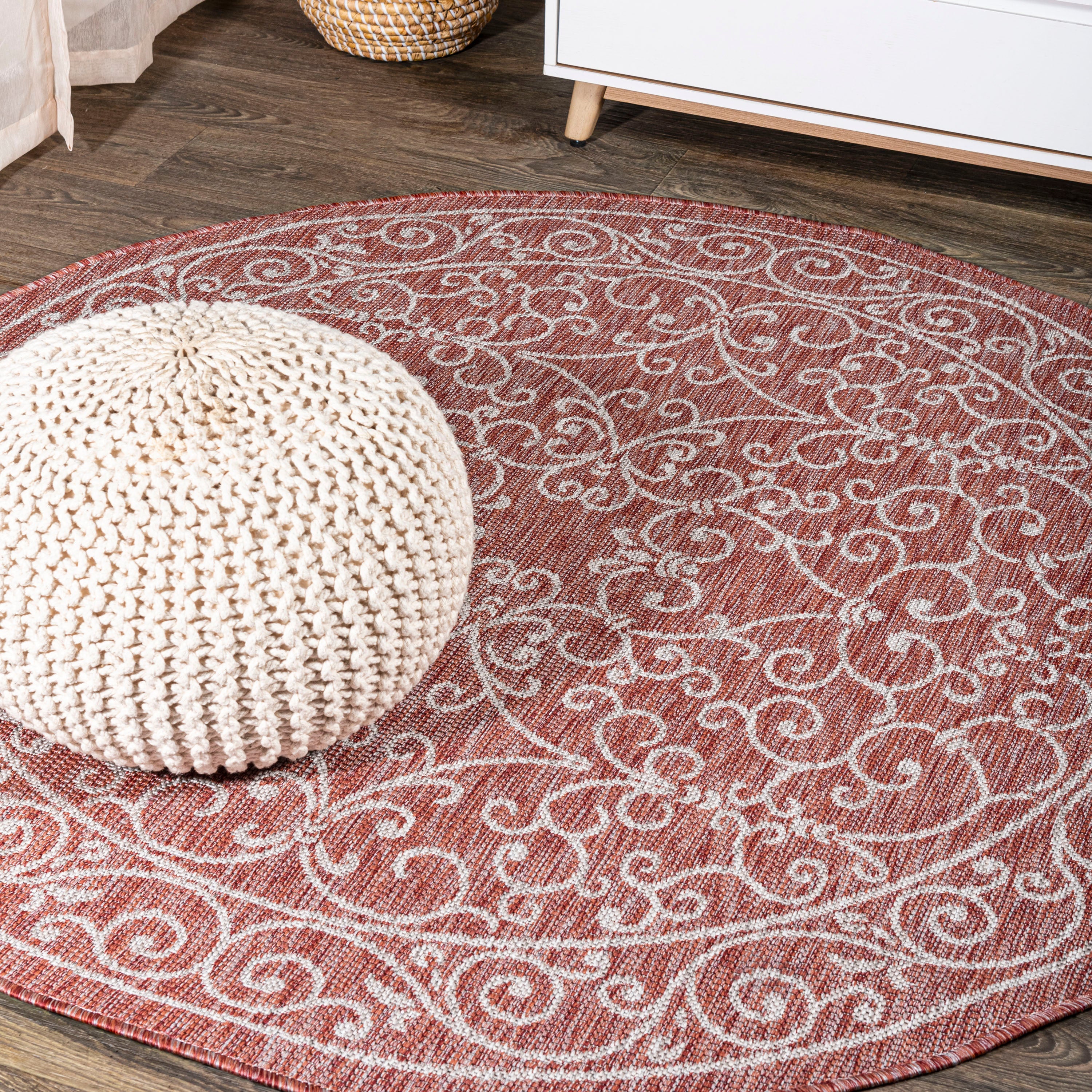 Charleston Vintage Filigree Textured Weav Indoor/Outdoor Round Area Rug