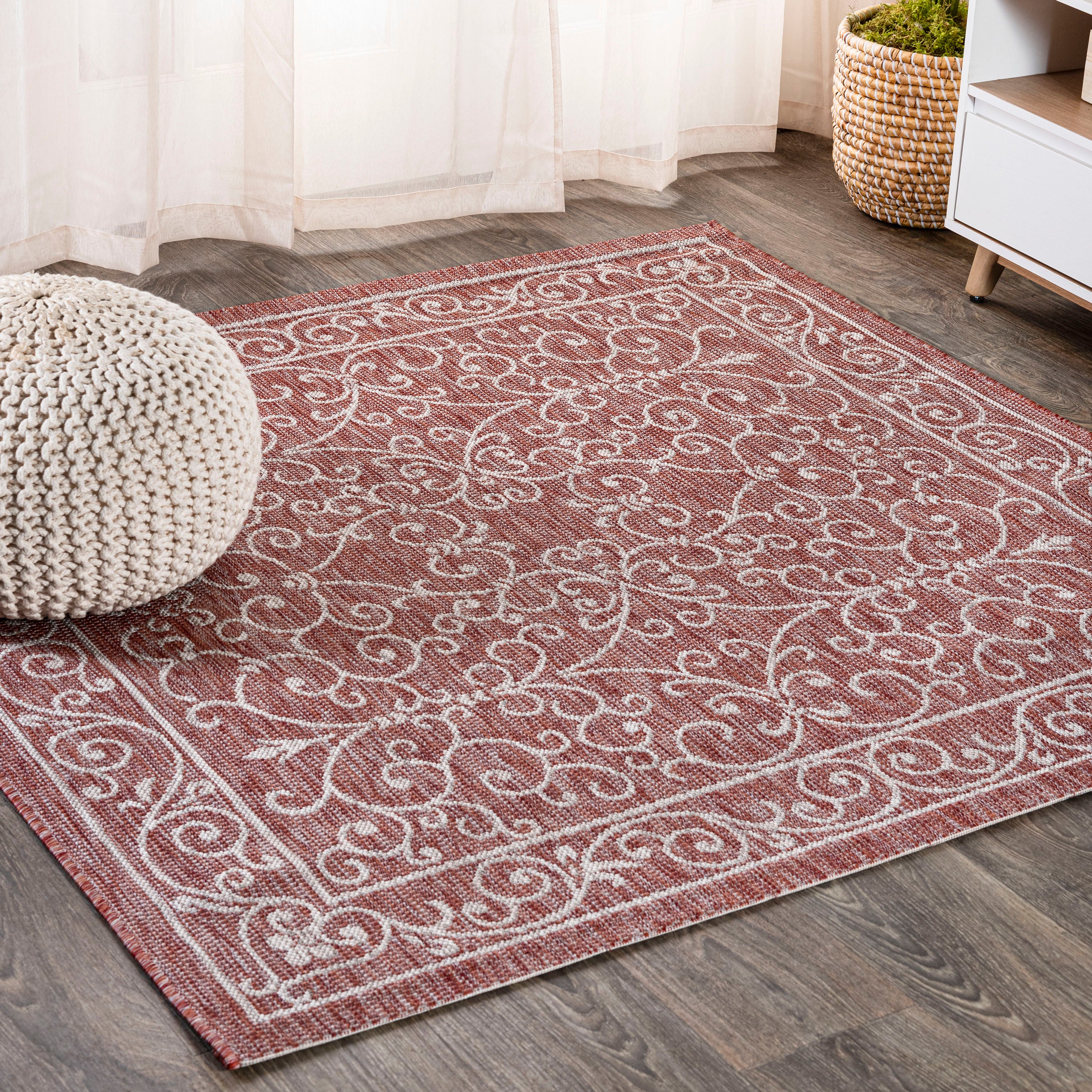 Charleston Vintage Filigree Textured Indoor/Outdoor Square Area Rug